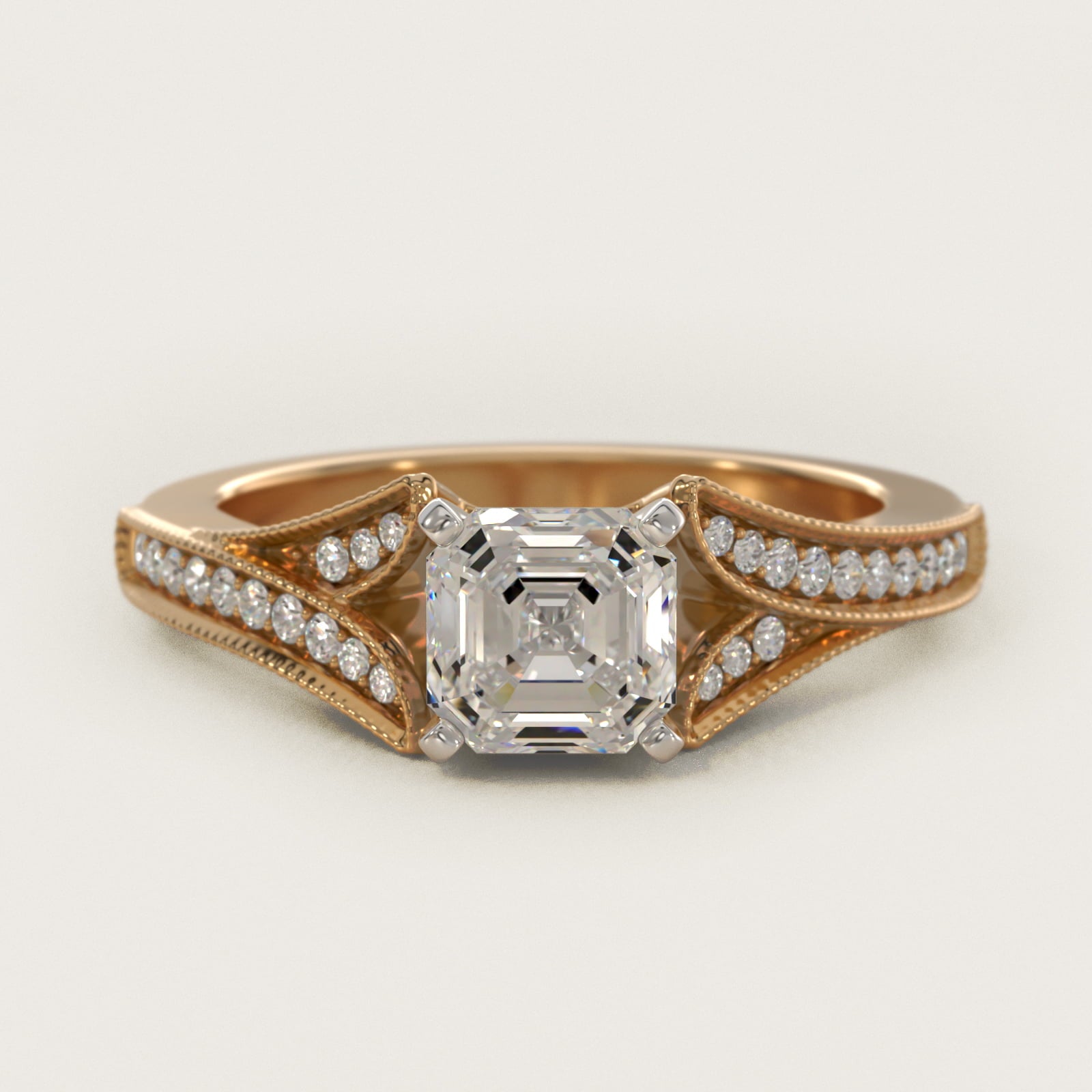Milgrain and PavŽ V-Shank Diamond Engagement Ring in 18k Yellow Gold (1/8 ct. wt.) - Asscher Center