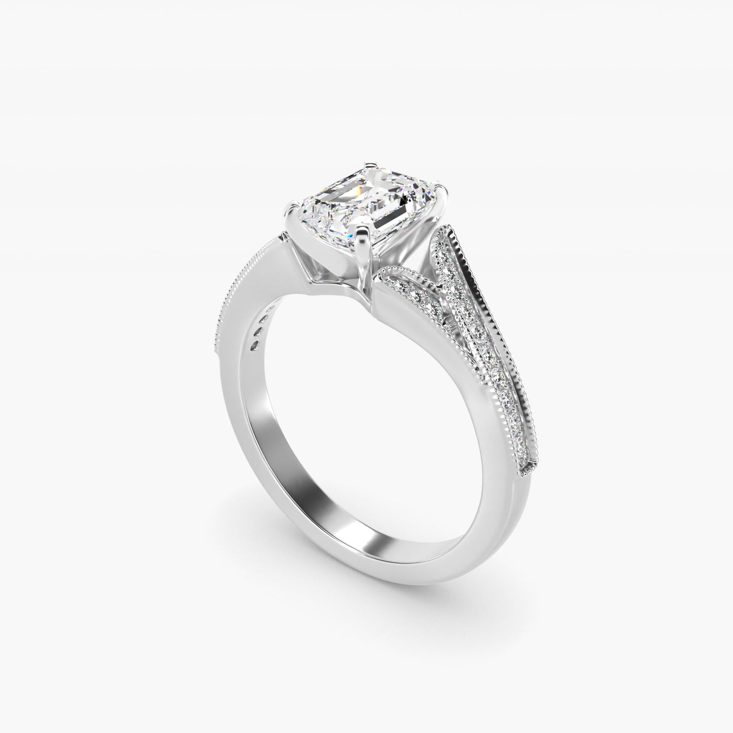 Milgrain and PavŽ V-Shank Diamond Engagement Ring in 14k White Gold (1/8 ct. wt.) - Emerald Center