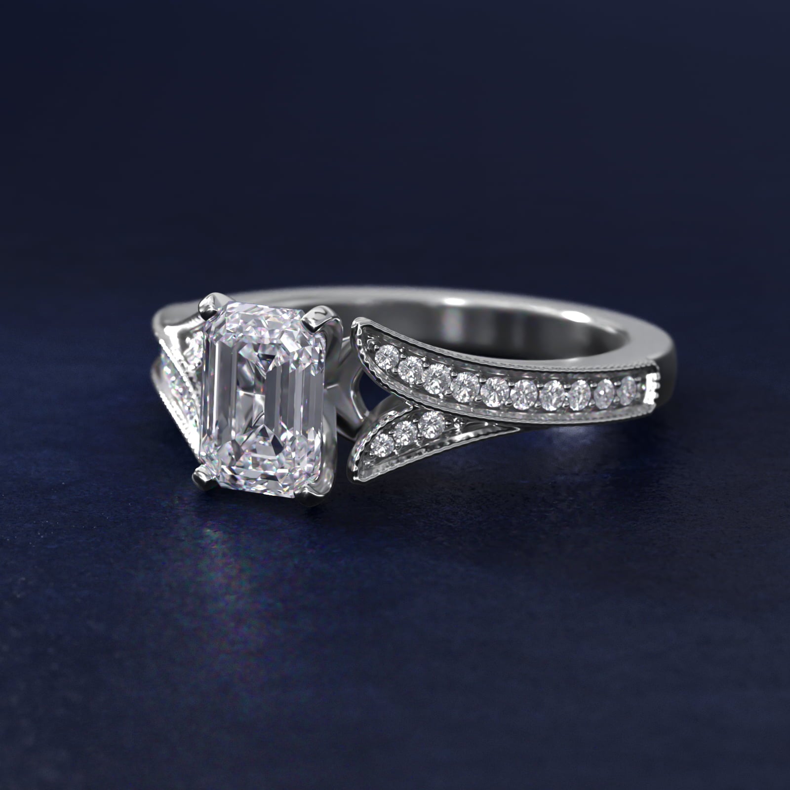 Milgrain and PavŽ V-Shank Diamond Engagement Ring in 14k White Gold (1/8 ct. wt.) - Emerald Center