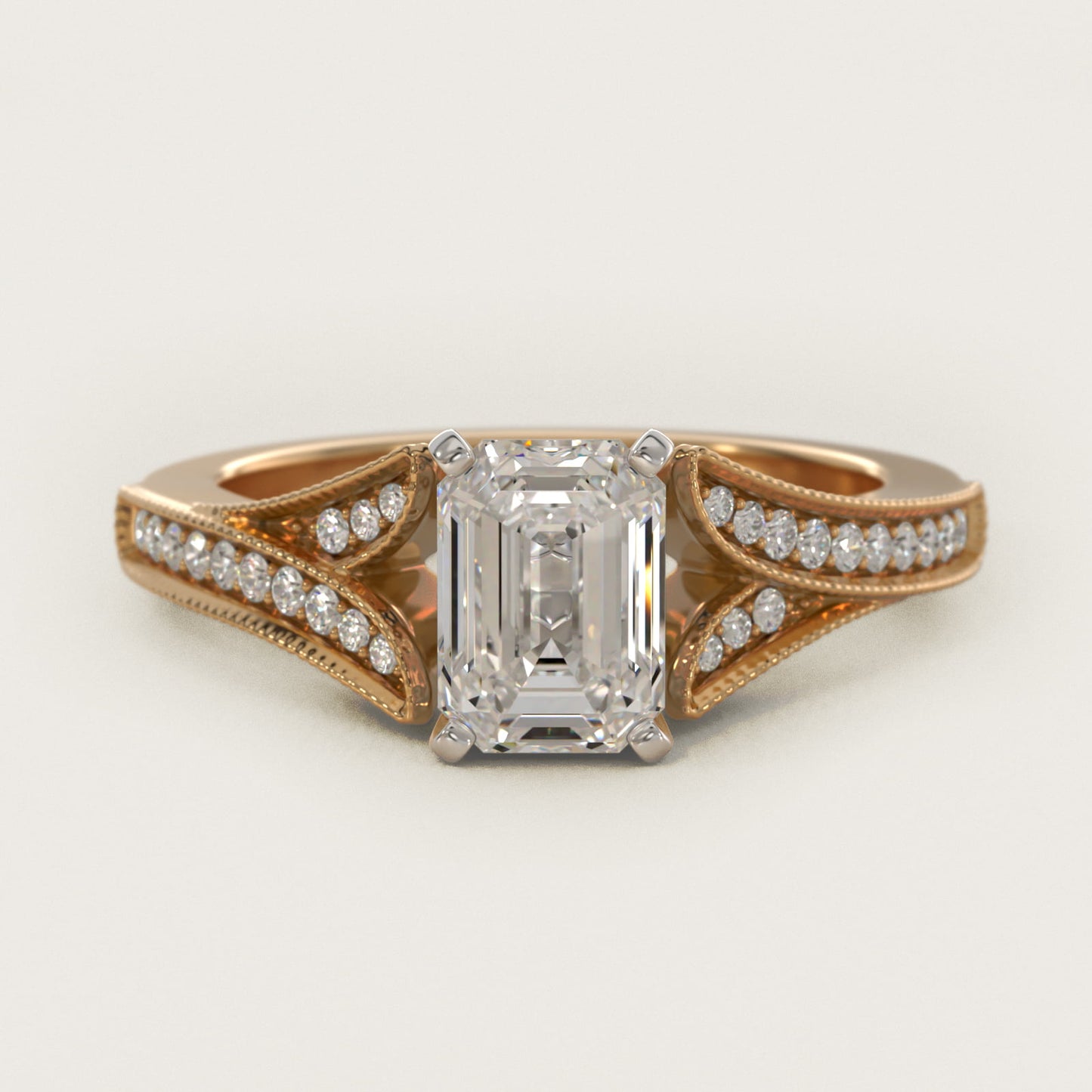 Milgrain and PavŽ V-Shank Diamond Engagement Ring in 18k Yellow Gold (1/8 ct. wt.) - Emerald Center