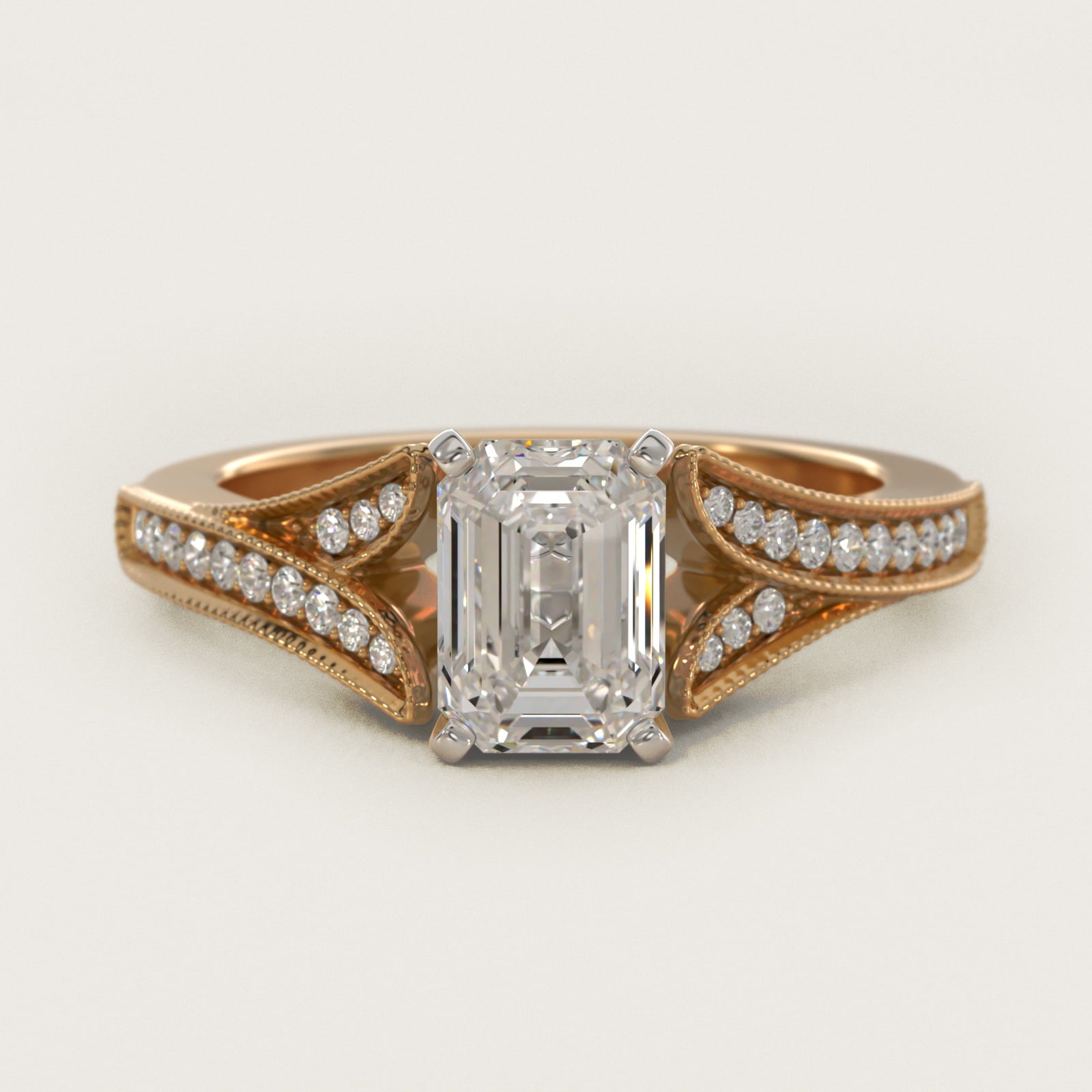 Milgrain and PavŽ V-Shank Diamond Engagement Ring in 18k Yellow Gold (1/8 ct. wt.) - Emerald Center