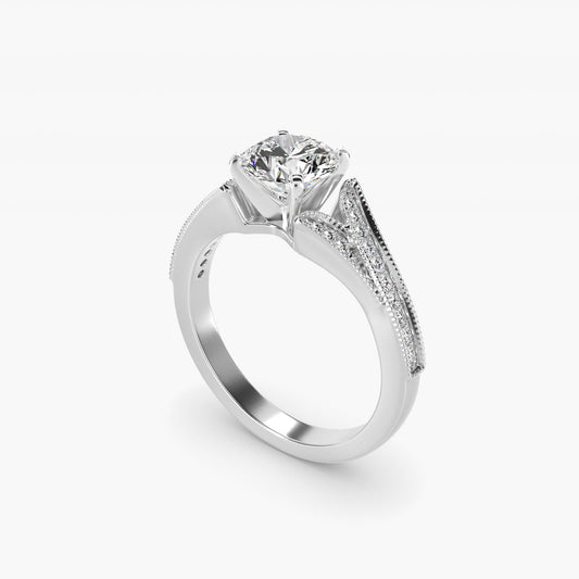 Milgrain and PavŽ V-Shank Diamond Engagement Ring in Platinum (1/8 ct. wt.) - Round Center