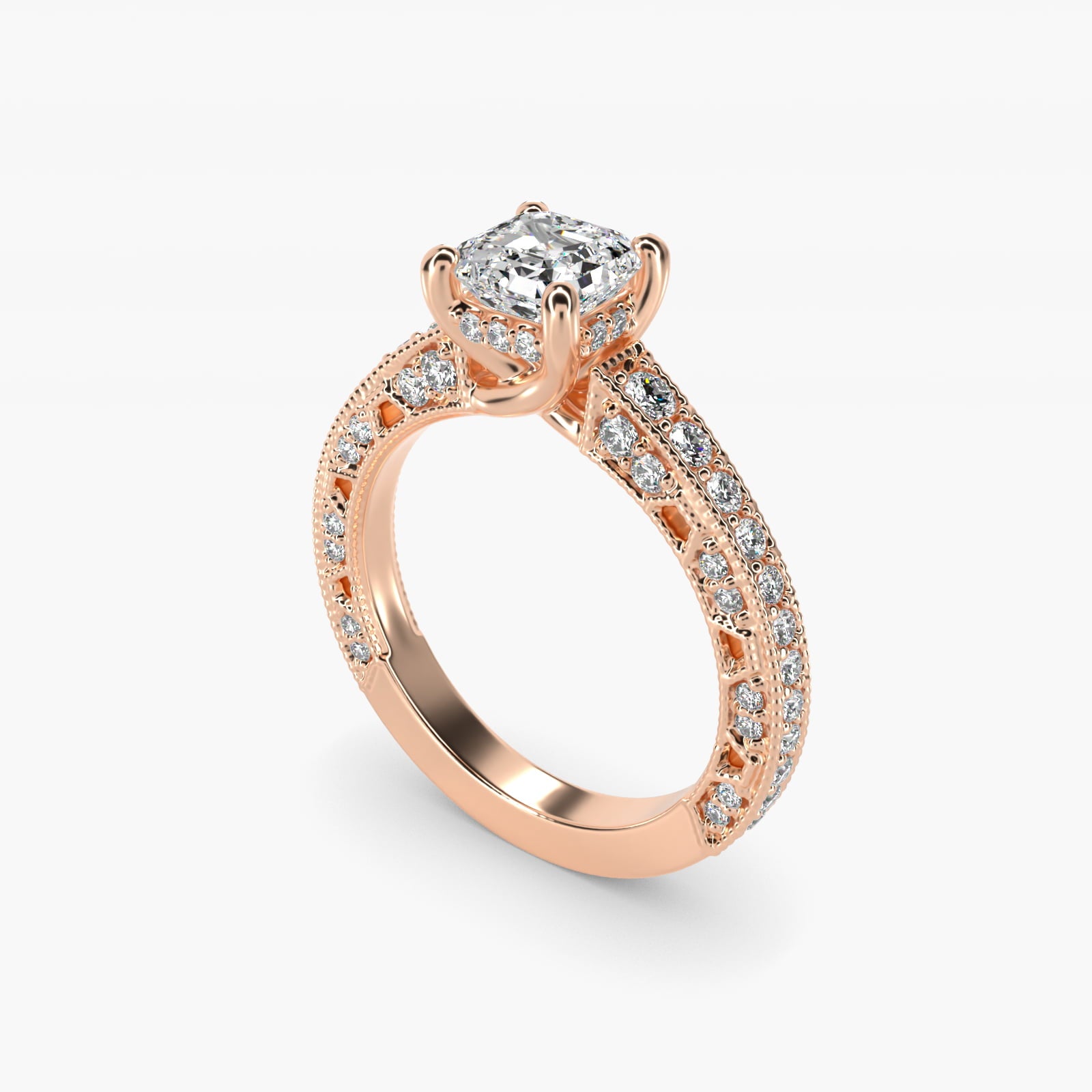 Milgrain Lace PavŽ Vintage-Style Engagement Ring In 14K Rose Gold By James Allen - Asscher Center