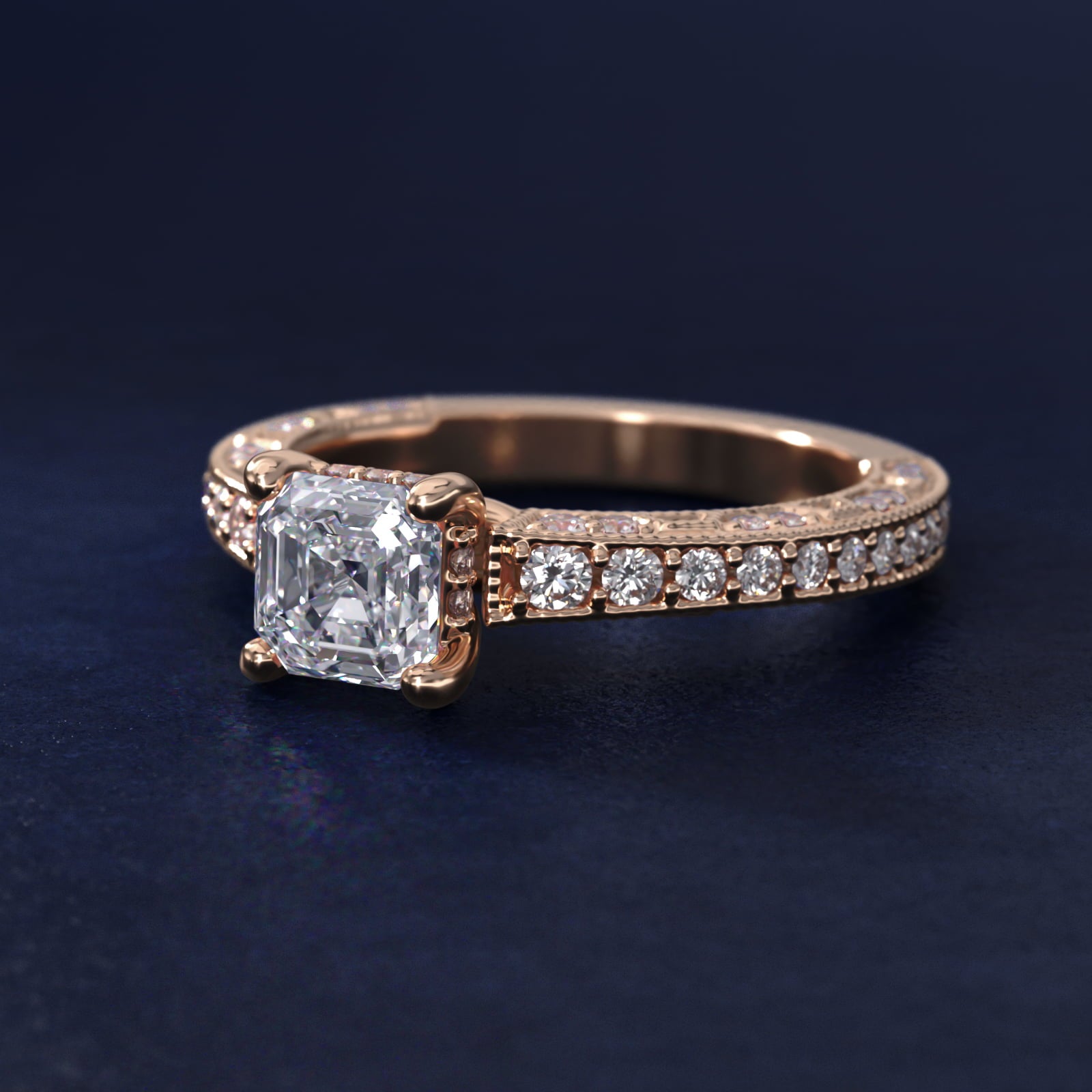 Milgrain Lace PavŽ Vintage-Style Engagement Ring In 14K Rose Gold By James Allen - Asscher Center
