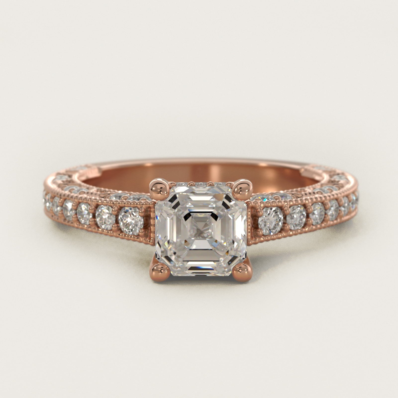 Milgrain Lace PavŽ Vintage-Style Engagement Ring In 14K Rose Gold By James Allen - Asscher Center