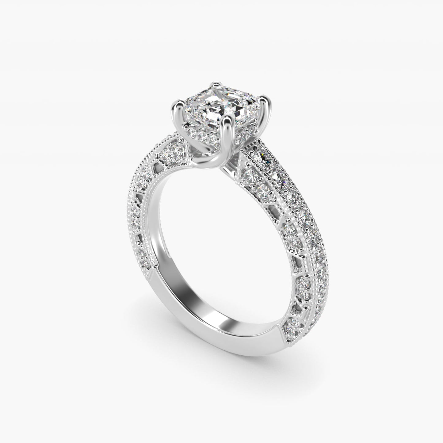 Milgrain Lace PavŽ Vintage-Style Engagement Ring In 14K White Gold By James Allen - Asscher Center