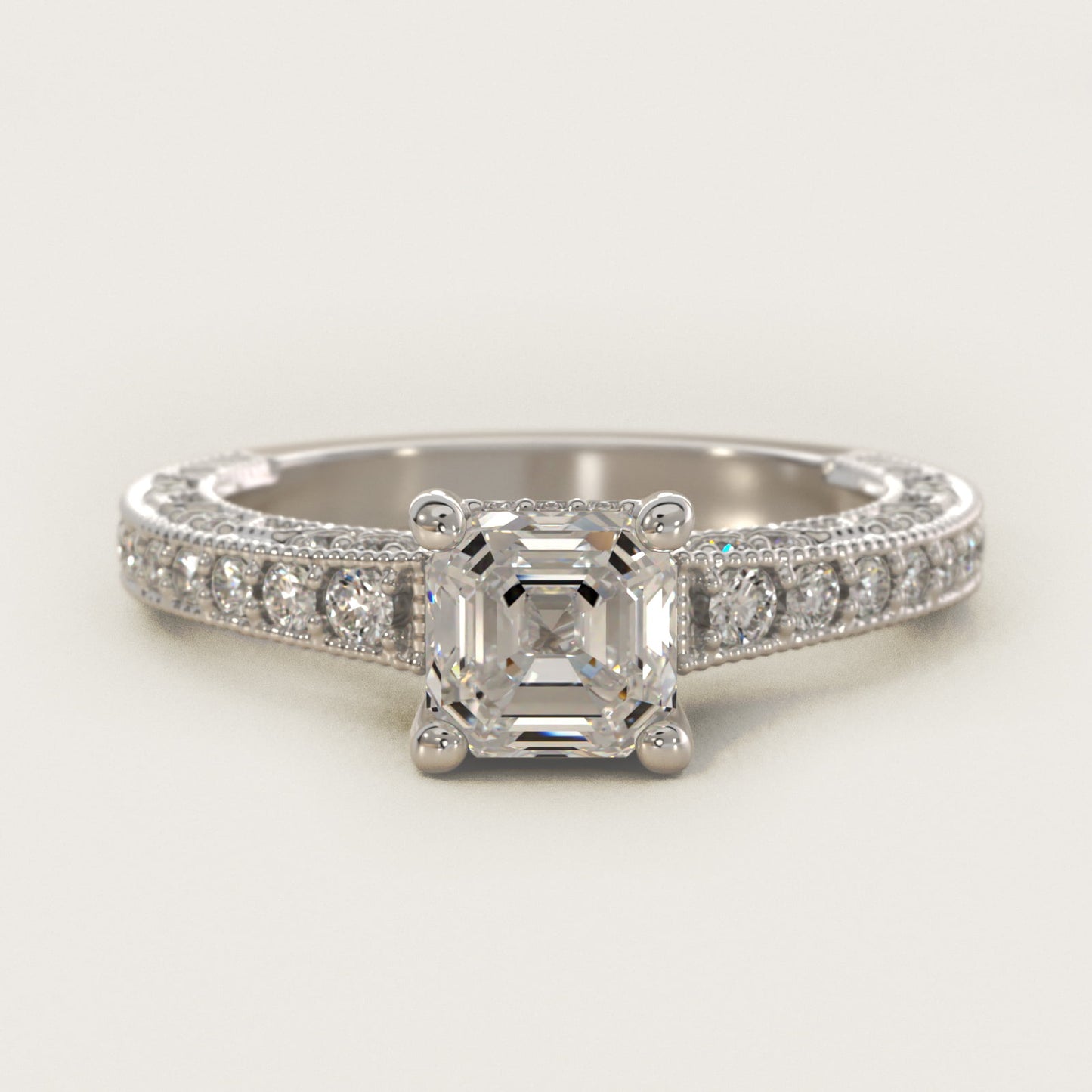 Milgrain Lace PavŽ Vintage-Style Engagement Ring In 14K White Gold By James Allen - Asscher Center