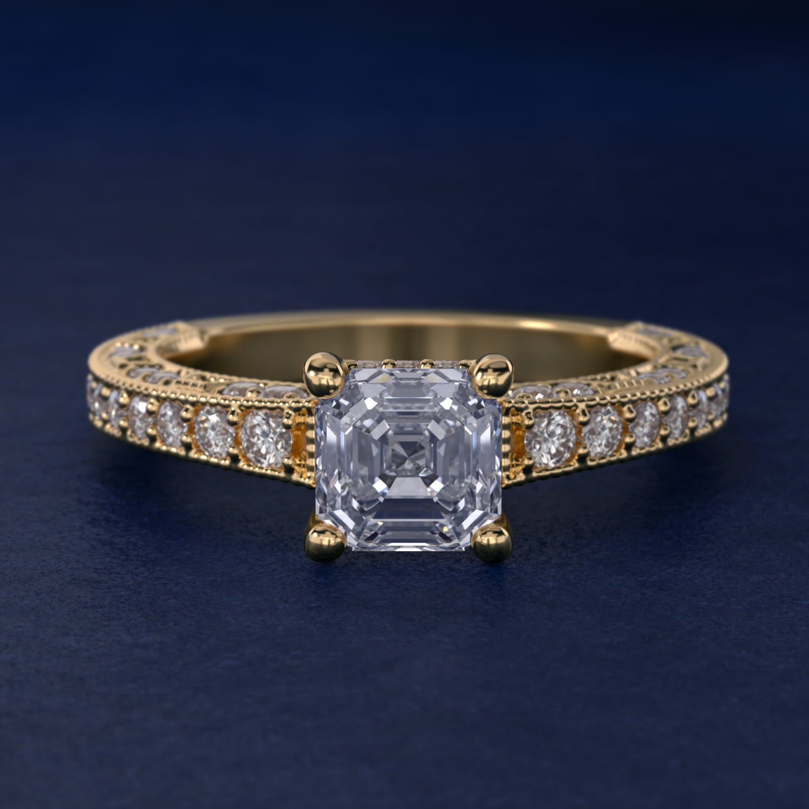 Milgrain Lace PavŽ Vintage-Style Engagement Ring In 14K Yellow Gold By James Allen - Asscher Center