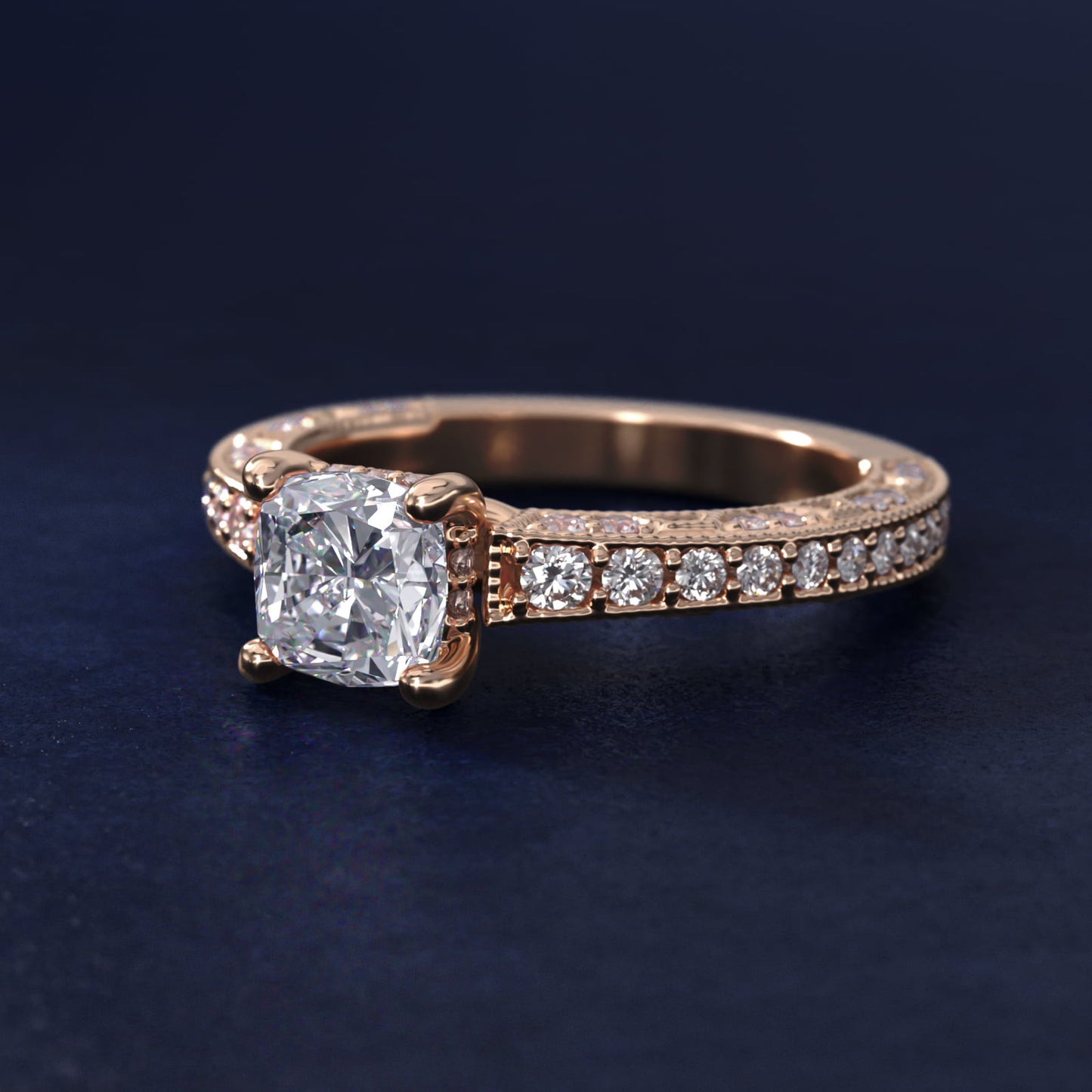 Milgrain Lace PavŽ Vintage-Style Engagement Ring In 18k Rose Gold By James Allen - Cushion Center