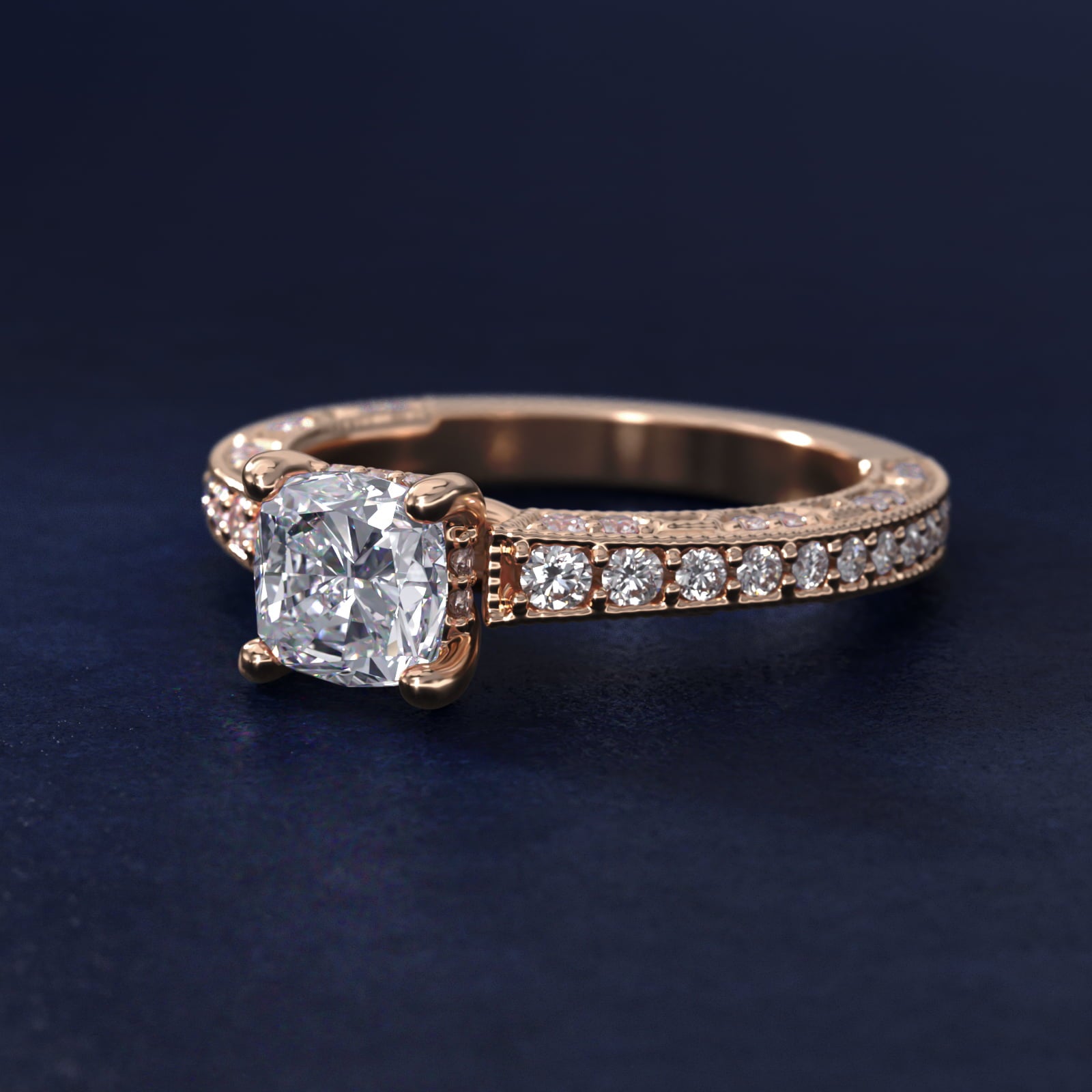 Milgrain Lace PavŽ Vintage-Style Engagement Ring In 18k Rose Gold By James Allen - Cushion Center