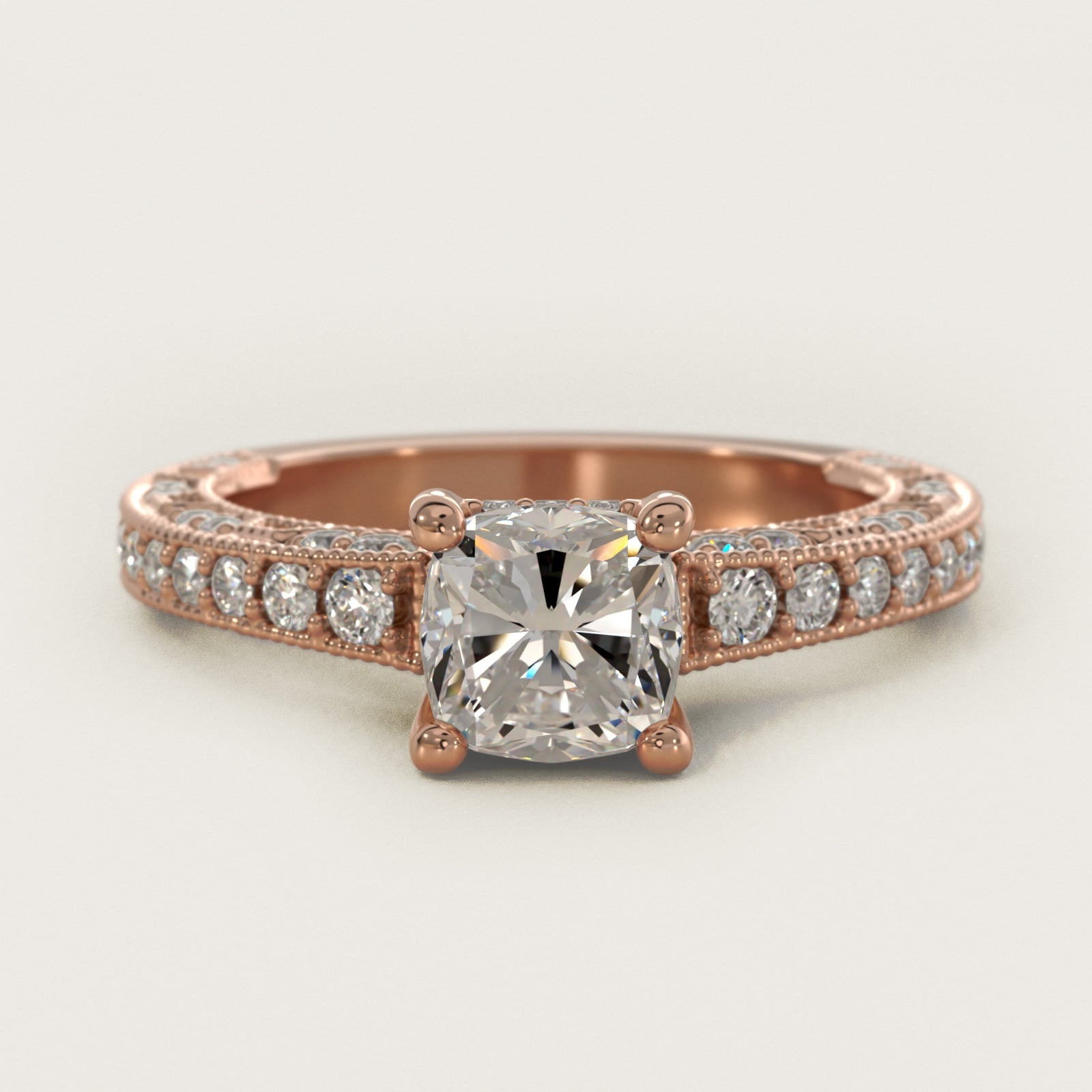 Milgrain Lace PavŽ Vintage-Style Engagement Ring In 14K Rose Gold By James Allen - Cushion Center