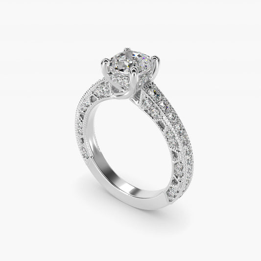 Milgrain Lace PavŽ Vintage-Style Engagement Ring In 14K White Gold By James Allen - Cushion Center