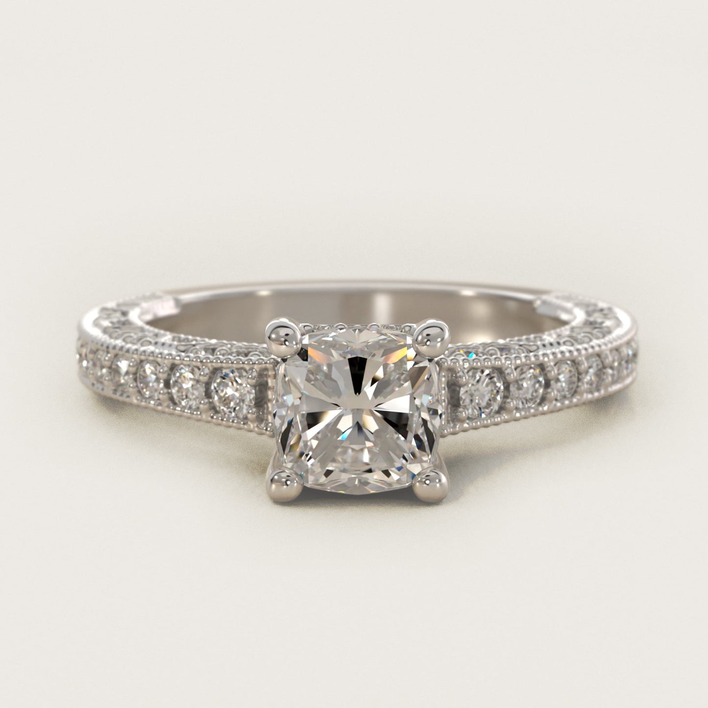 Milgrain Lace PavŽ Vintage-Style Engagement Ring In 14K White Gold By James Allen - Cushion Center