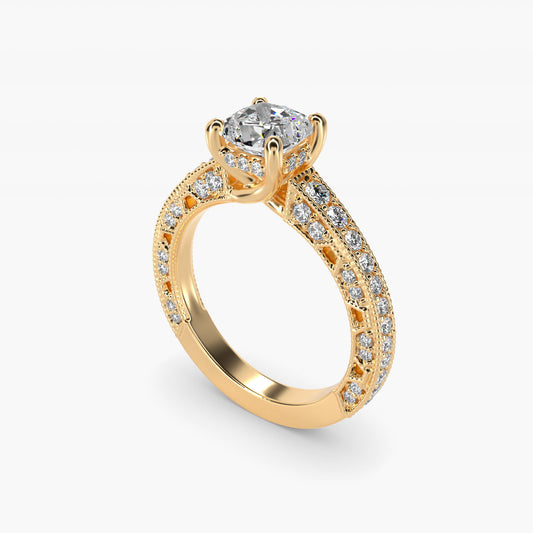 Milgrain Lace PavŽ Vintage-Style Engagement Ring In 14K Yellow Gold By James Allen - Cushion Center