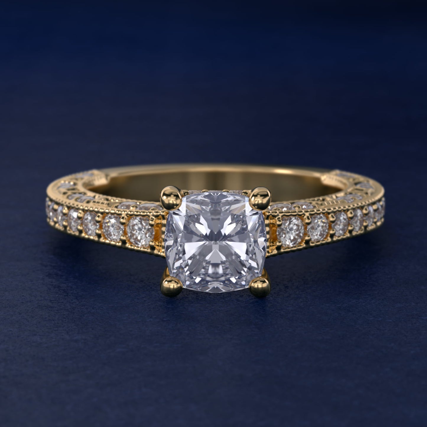 Milgrain Lace PavŽ Vintage-Style Engagement Ring In 18k Yellow Gold By James Allen - Cushion Center