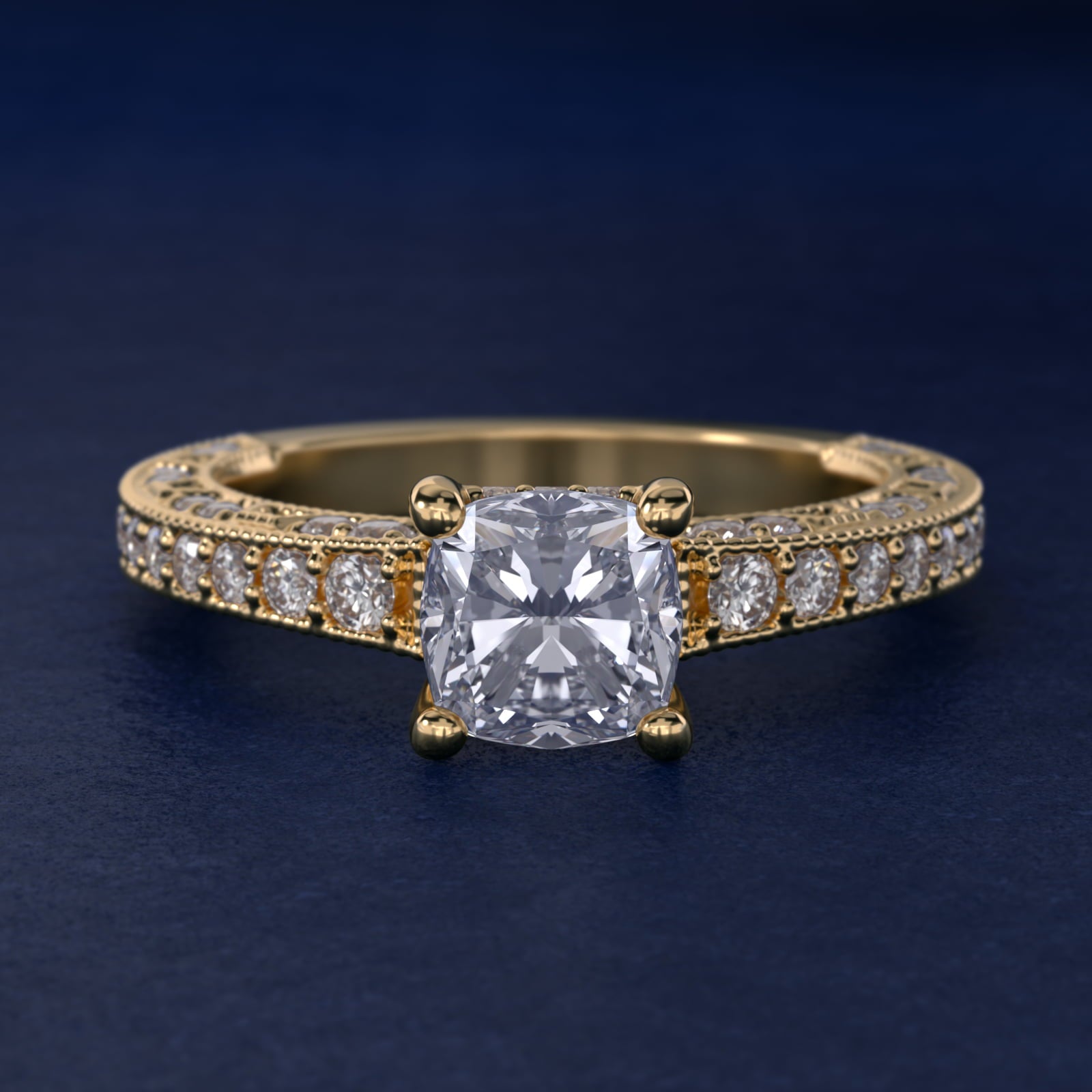 Milgrain Lace PavŽ Vintage-Style Engagement Ring In 18k Yellow Gold By James Allen - Cushion Center