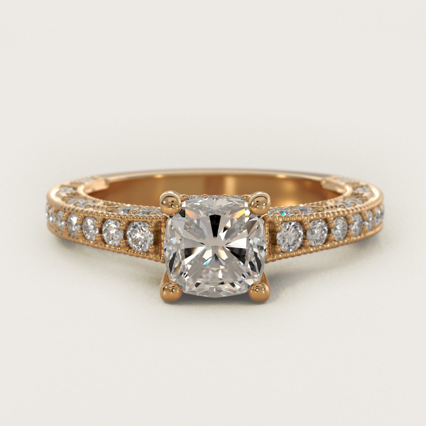 Milgrain Lace PavŽ Vintage-Style Engagement Ring In 18k Yellow Gold By James Allen - Cushion Center