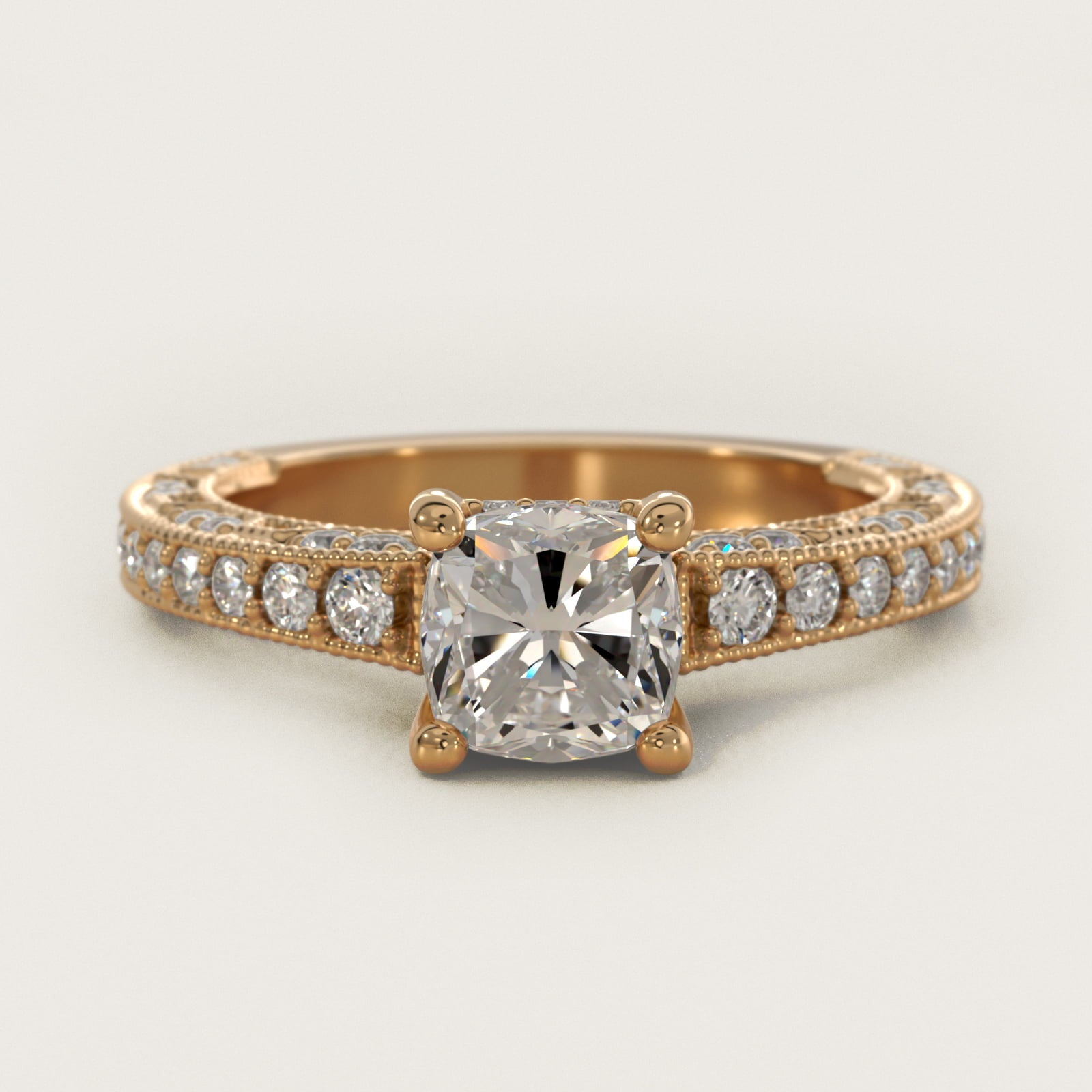 Milgrain Lace PavŽ Vintage-Style Engagement Ring In 18k Yellow Gold By James Allen - Cushion Center