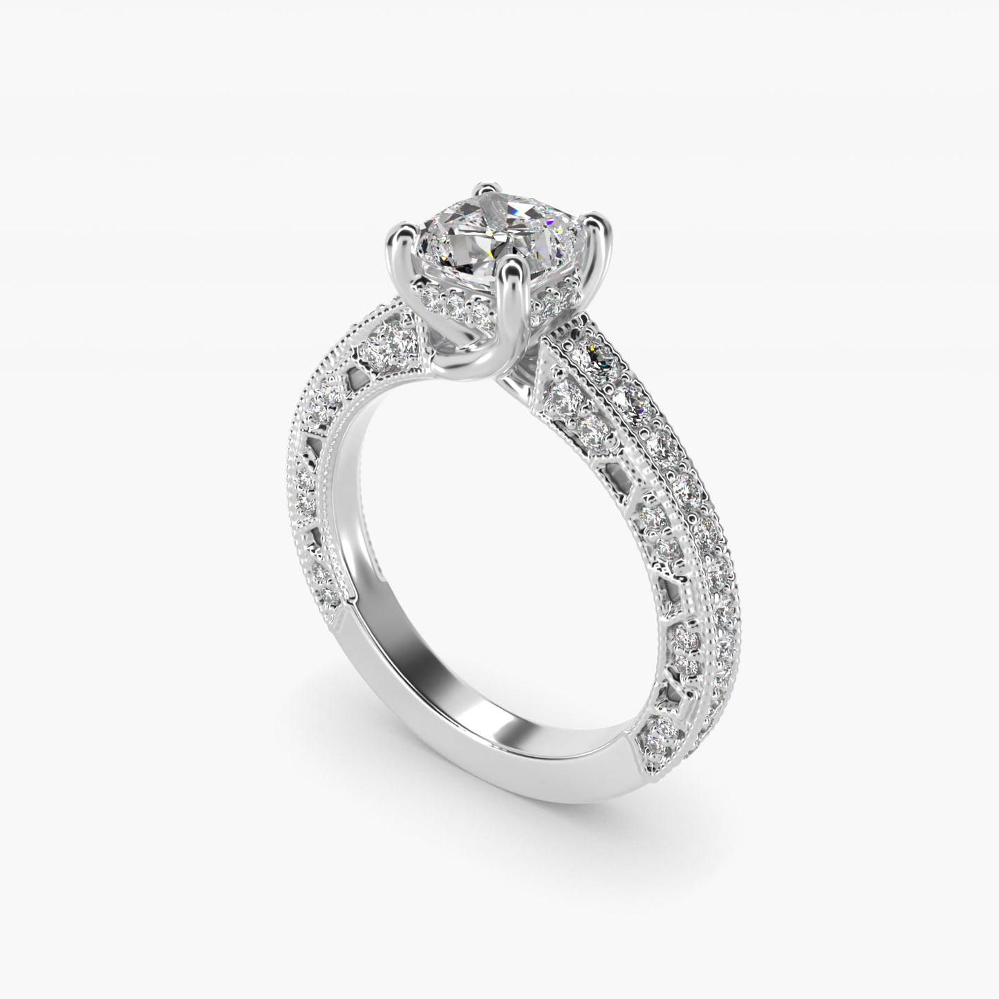 Milgrain Lace PavŽ Vintage-Style Engagement Ring In Platinum By James Allen - Cushion Center