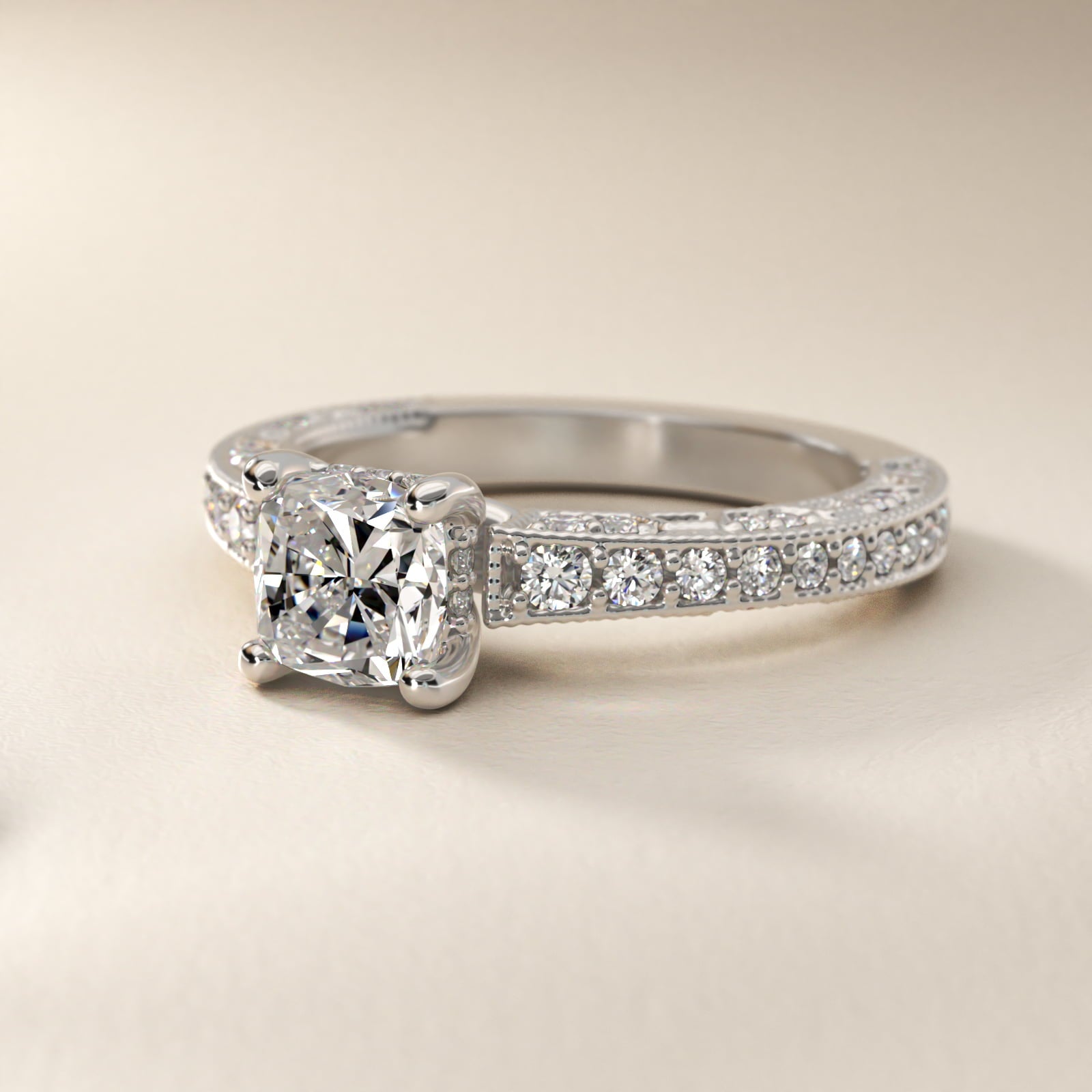 Milgrain Lace PavŽ Vintage-Style Engagement Ring In Platinum By James Allen - Cushion Center