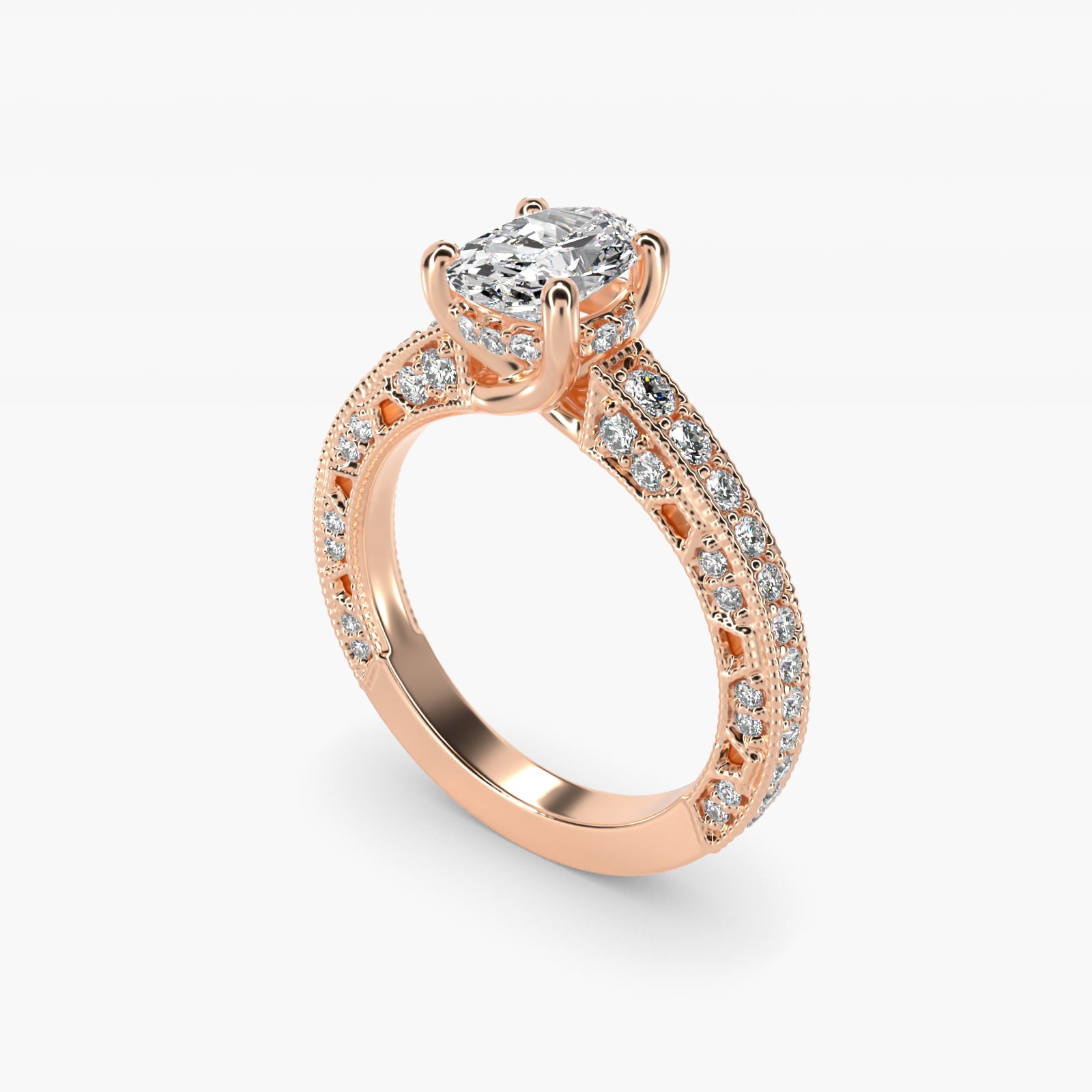 Milgrain Lace PavŽ Vintage-Style Engagement Ring In 14K Rose Gold By James Allen - Oval Center