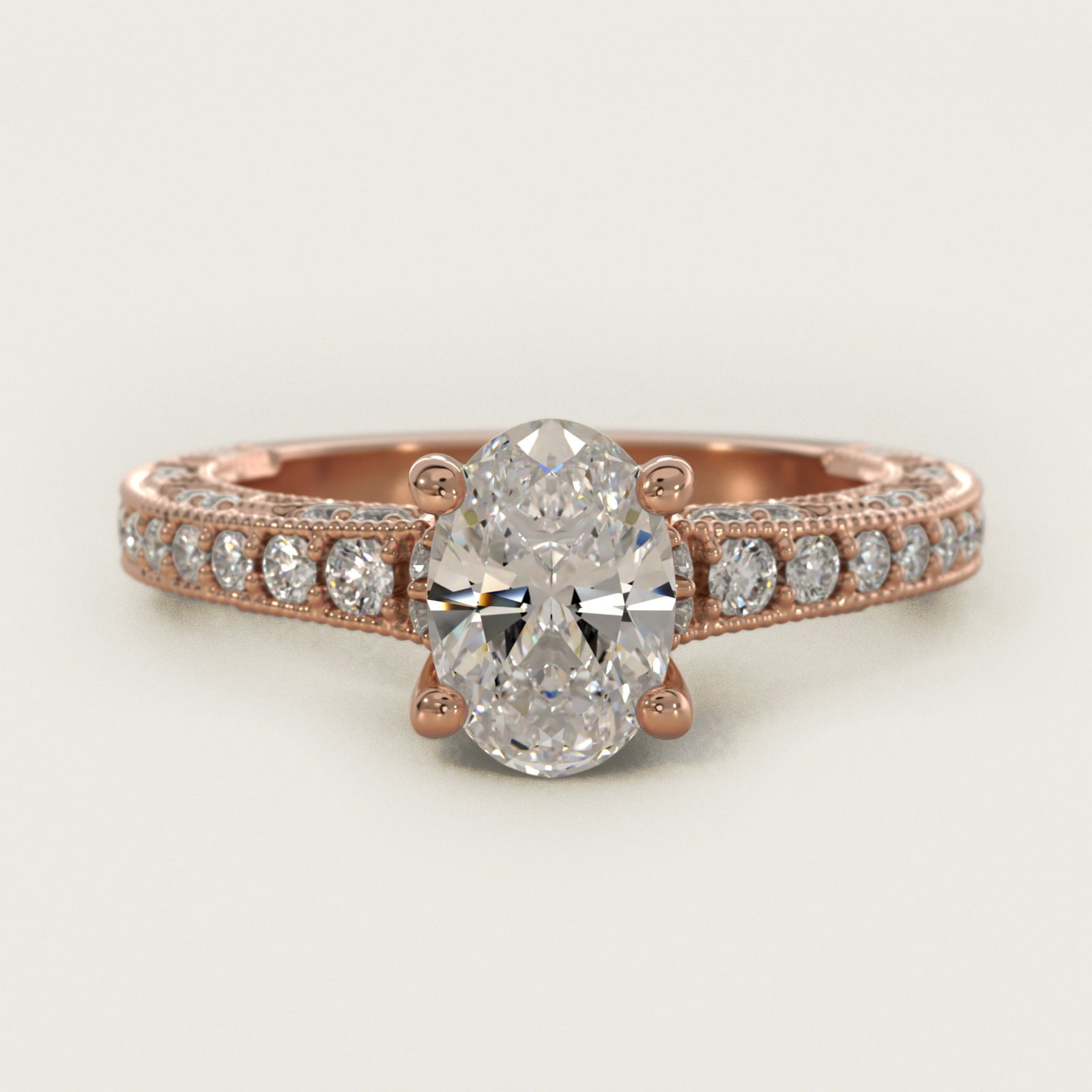Milgrain Lace PavŽ Vintage-Style Engagement Ring In 18k Rose Gold By James Allen - Oval Center