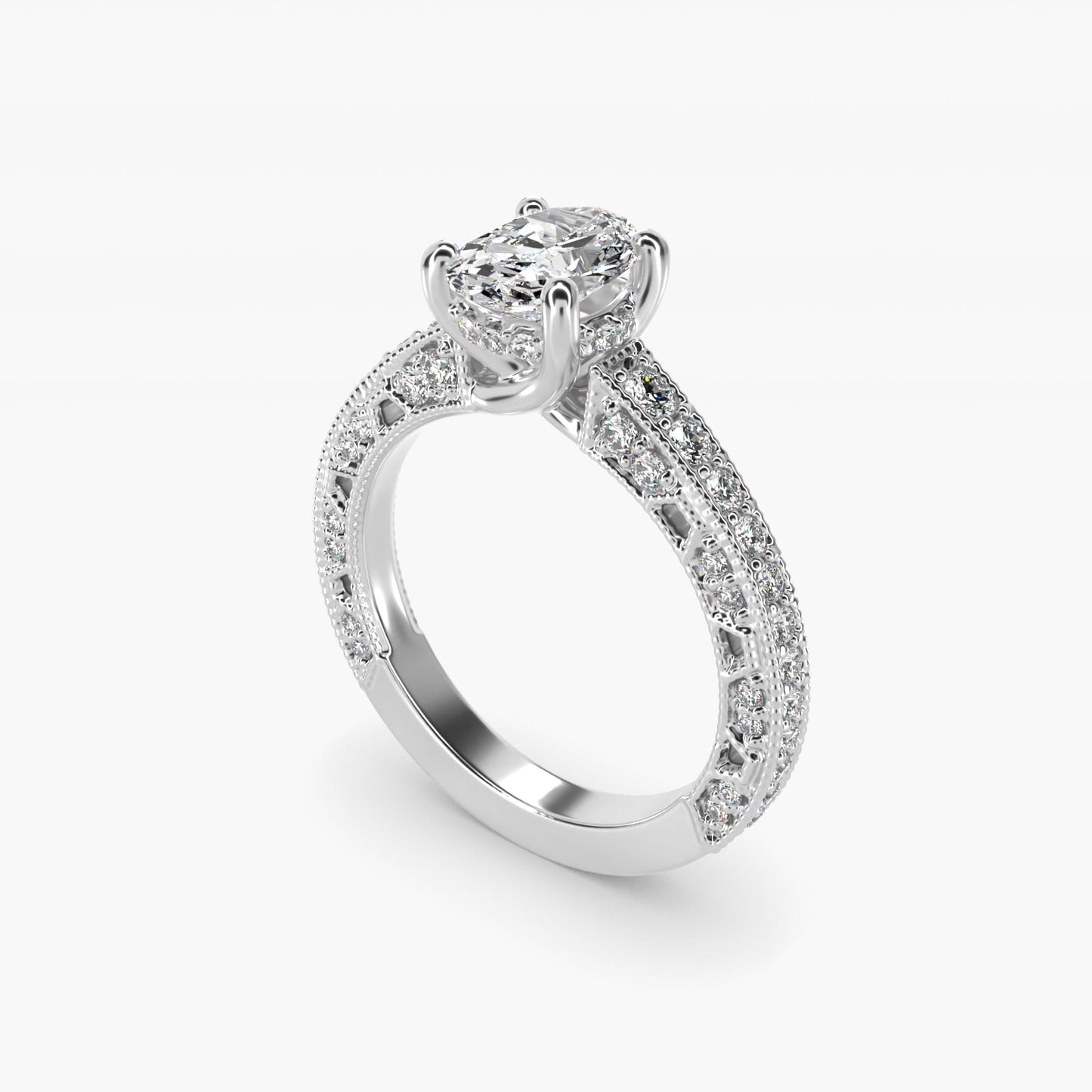 Milgrain Lace PavŽ Vintage-Style Engagement Ring In 18k White Gold By James Allen - Oval Center