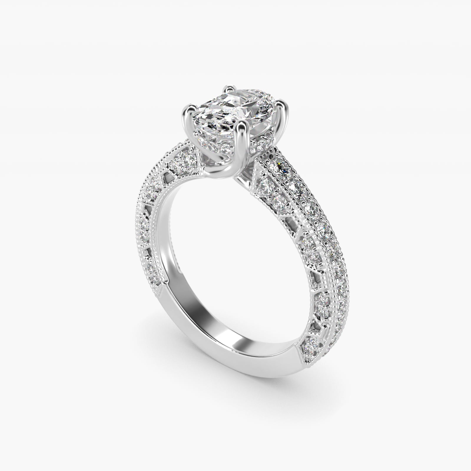 Milgrain Lace PavŽ Vintage-Style Engagement Ring In 18k White Gold By James Allen - Oval Center