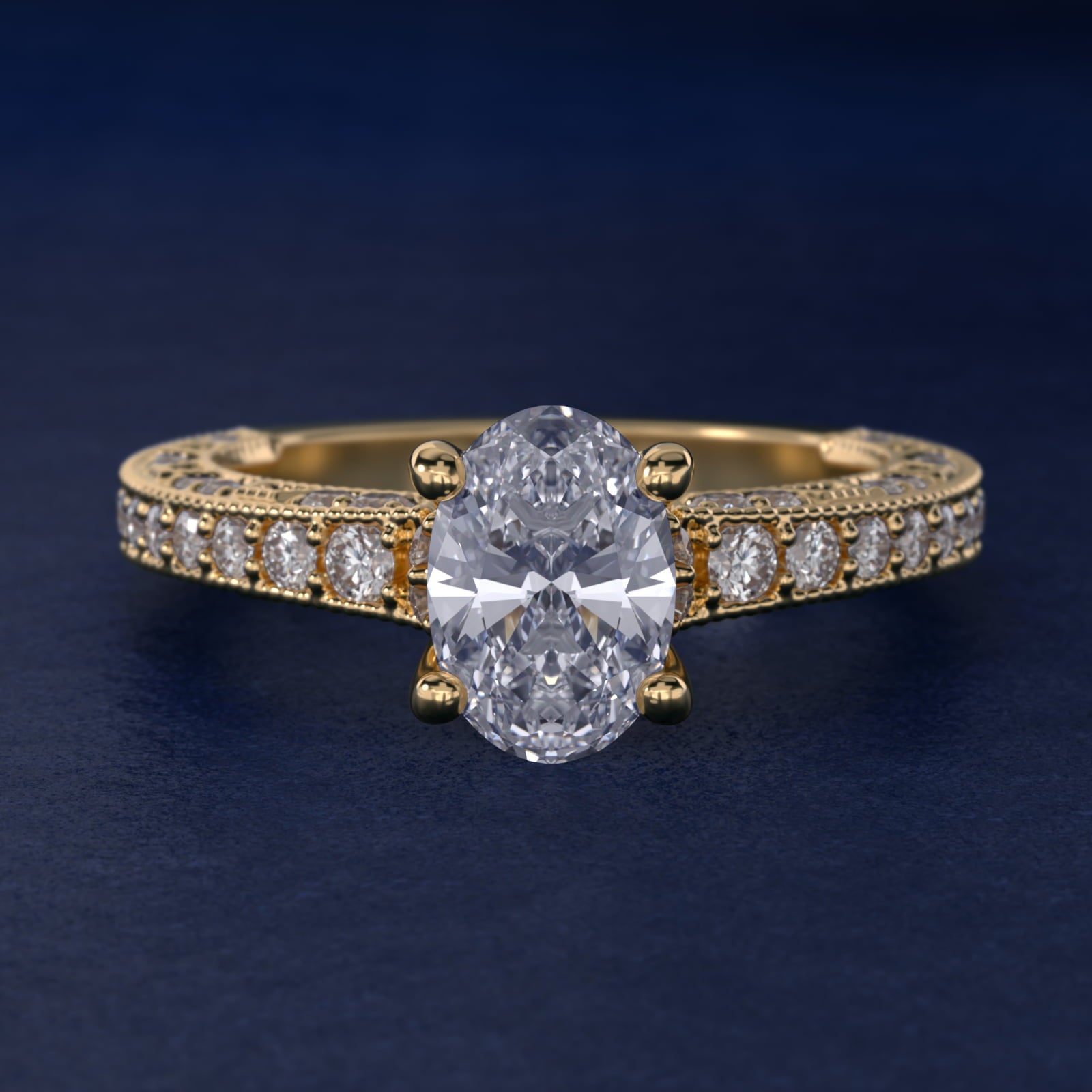 Milgrain Lace PavŽ Vintage-Style Engagement Ring In 14K Yellow Gold By James Allen - Oval Center