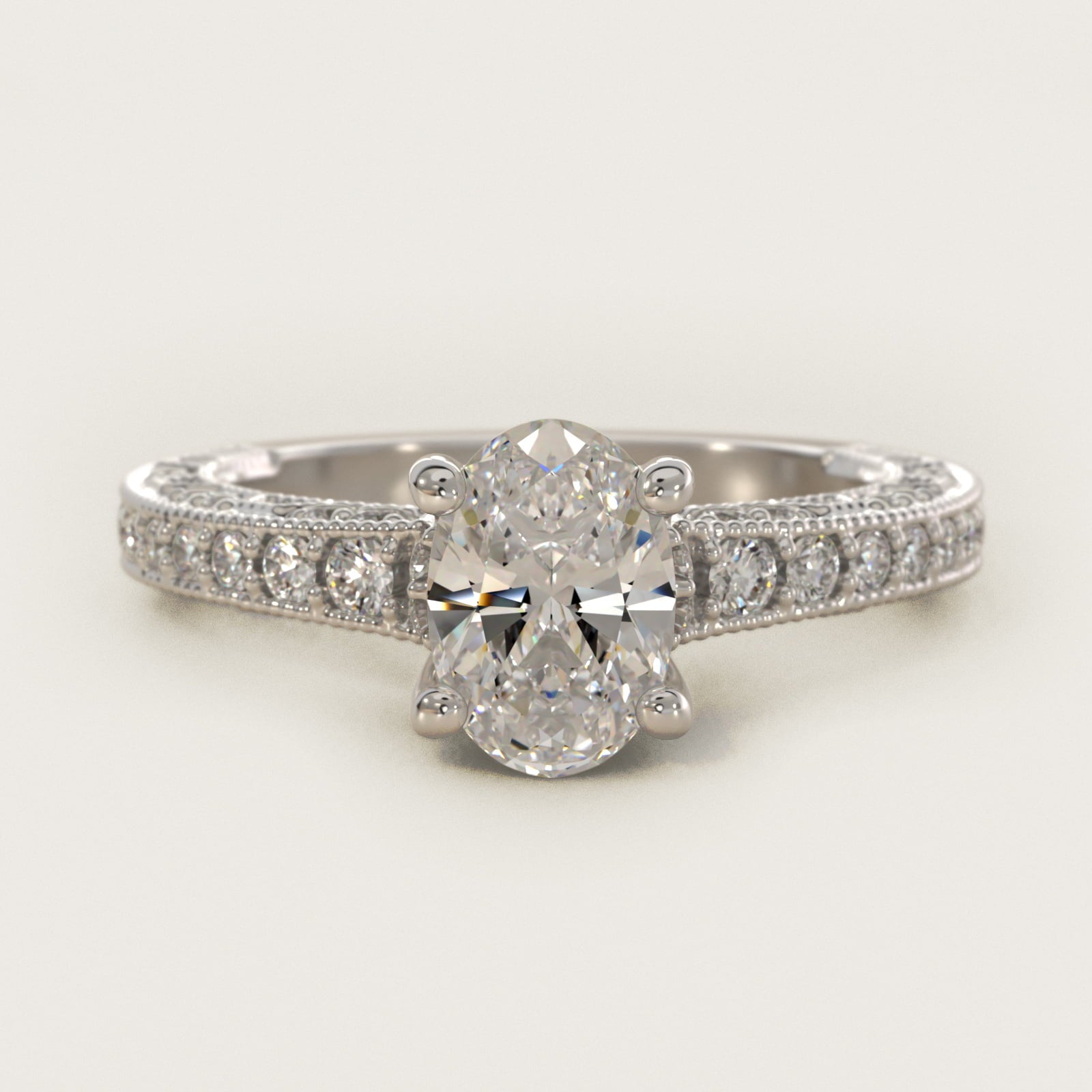 Milgrain Lace PavŽ Vintage-Style Engagement Ring In Platinum By James Allen - Oval Center