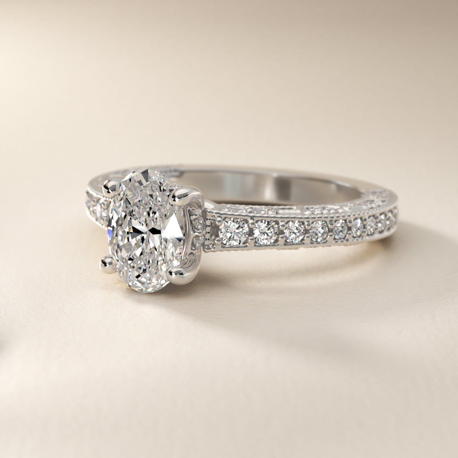 Milgrain Lace PavŽ Vintage-Style Engagement Ring In Platinum By James Allen - Oval Center