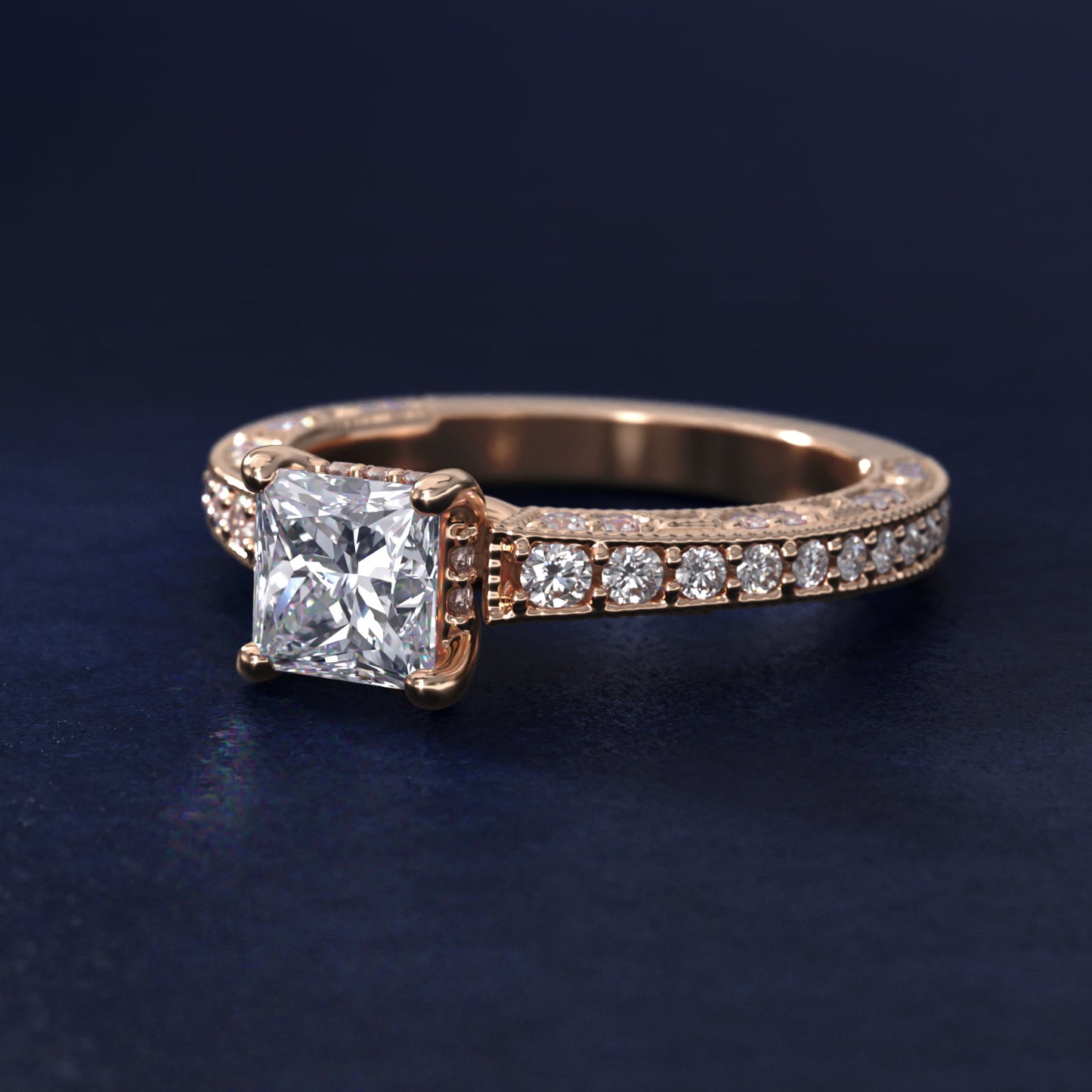 Milgrain Lace PavŽ Vintage-Style Engagement Ring In 14K Rose Gold By James Allen - Princess Center