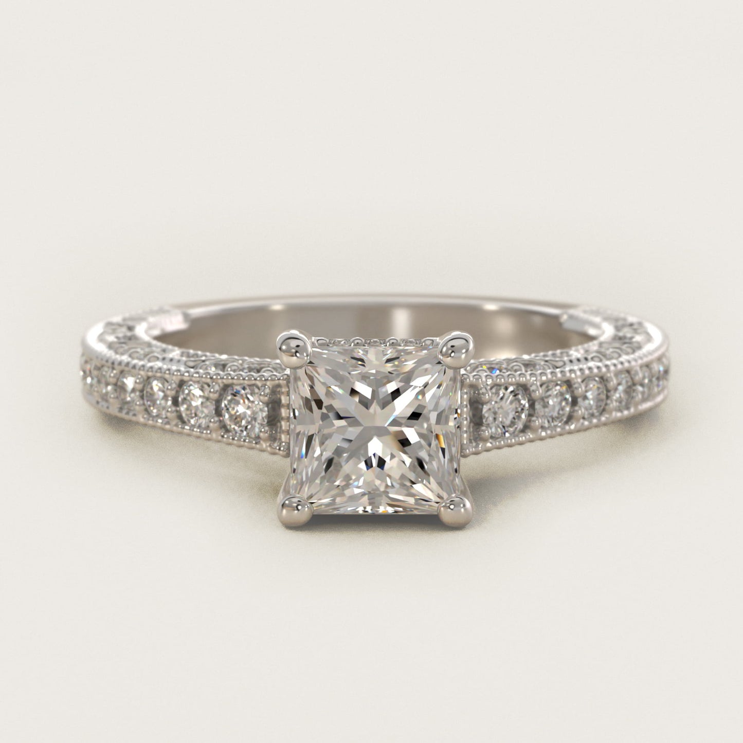 Milgrain Lace PavŽ Vintage-Style Engagement Ring In 18k White Gold By James Allen - Princess Center