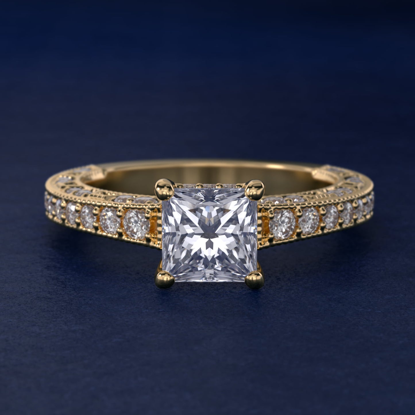 Milgrain Lace PavŽ Vintage-Style Engagement Ring In 14K Yellow Gold By James Allen - Princess Center