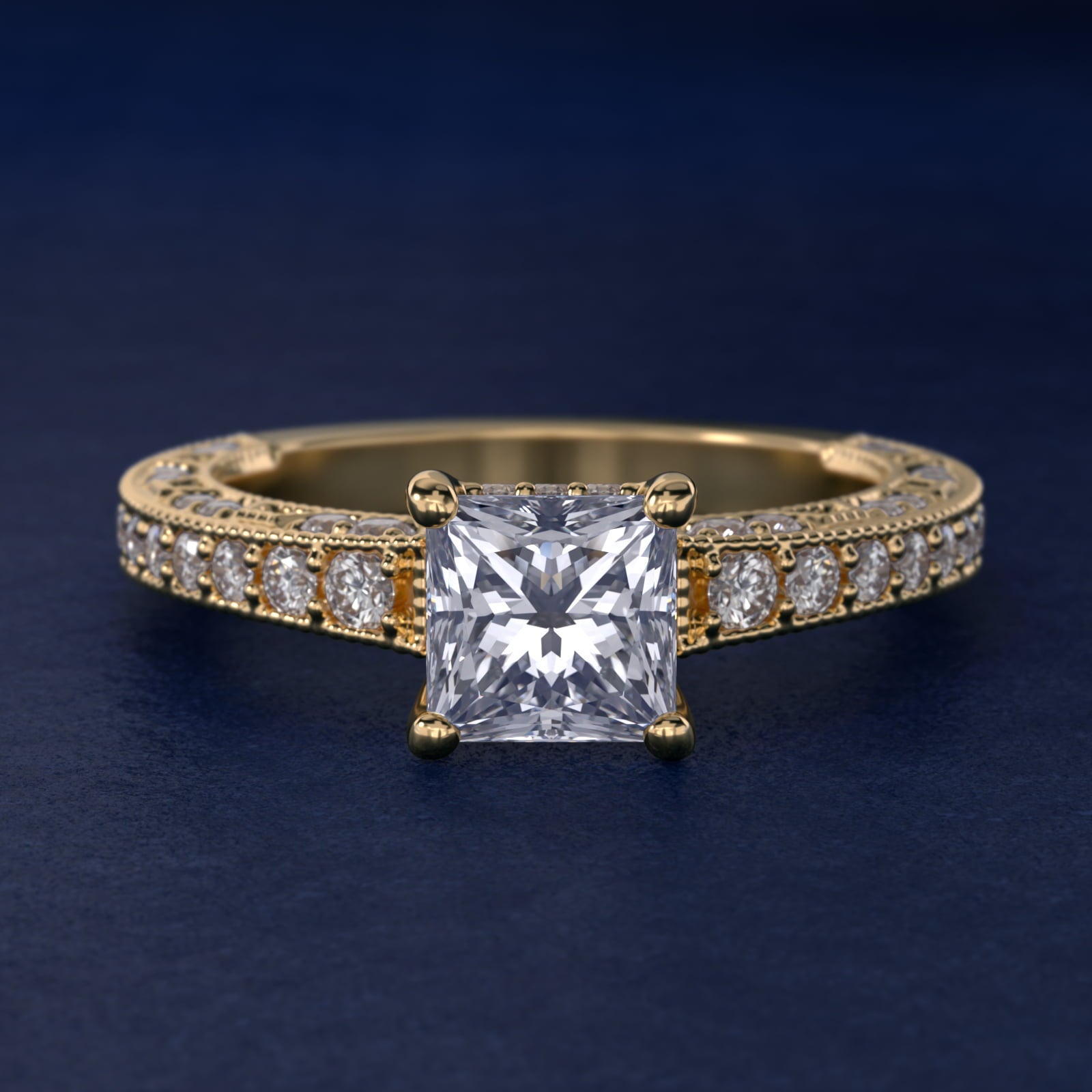 Milgrain Lace PavŽ Vintage-Style Engagement Ring In 18k Yellow Gold By James Allen - Princess Center