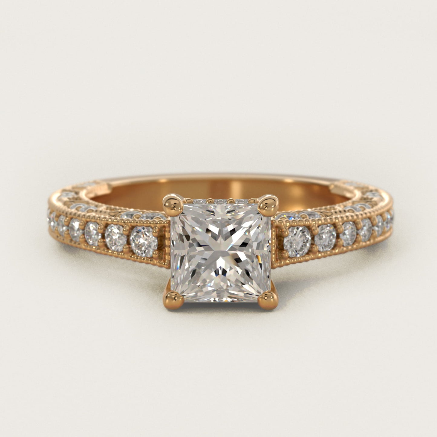 Milgrain Lace PavŽ Vintage-Style Engagement Ring In 14K Yellow Gold By James Allen - Princess Center