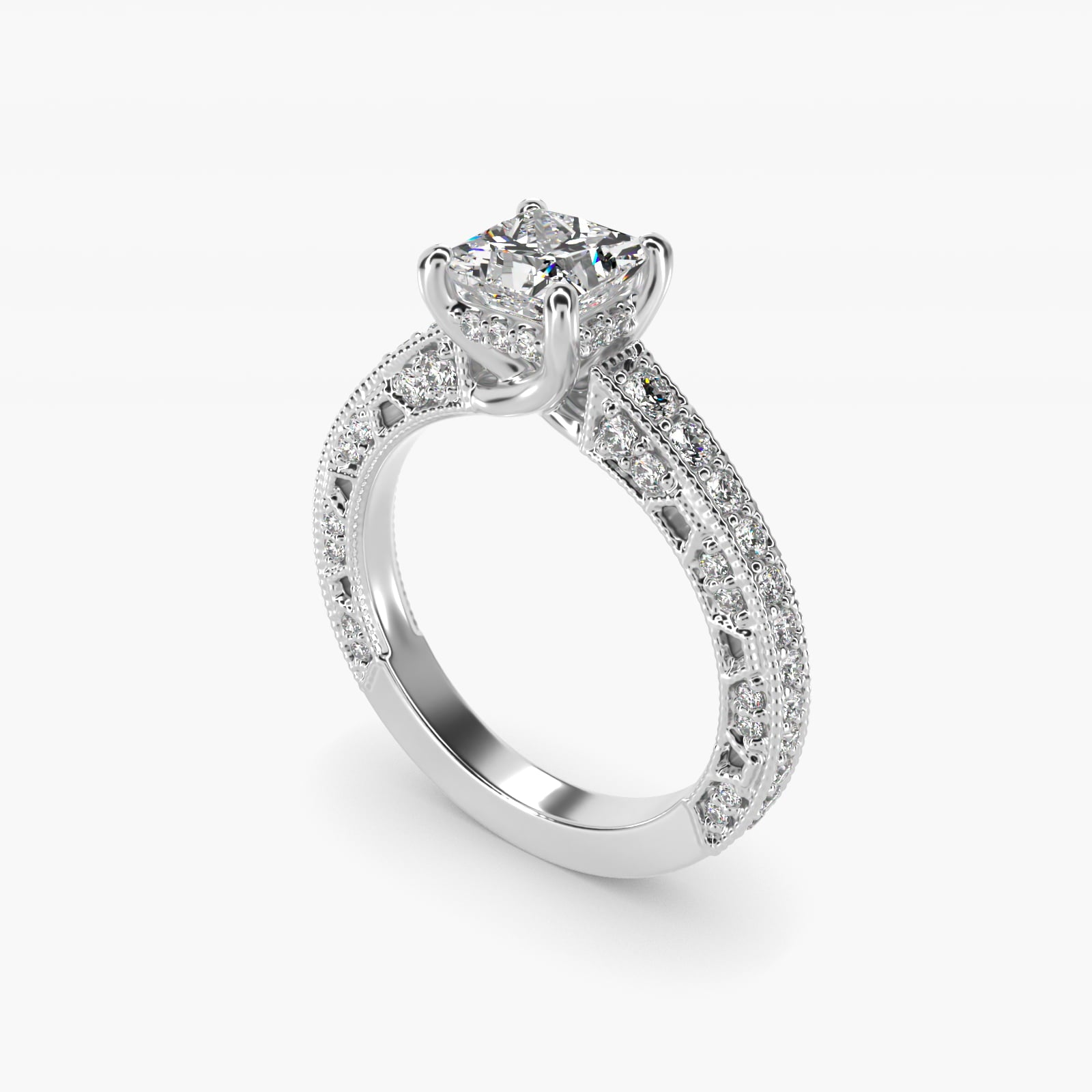 Milgrain Lace PavŽ Vintage-Style Engagement Ring In Platinum By James Allen - Princess Center