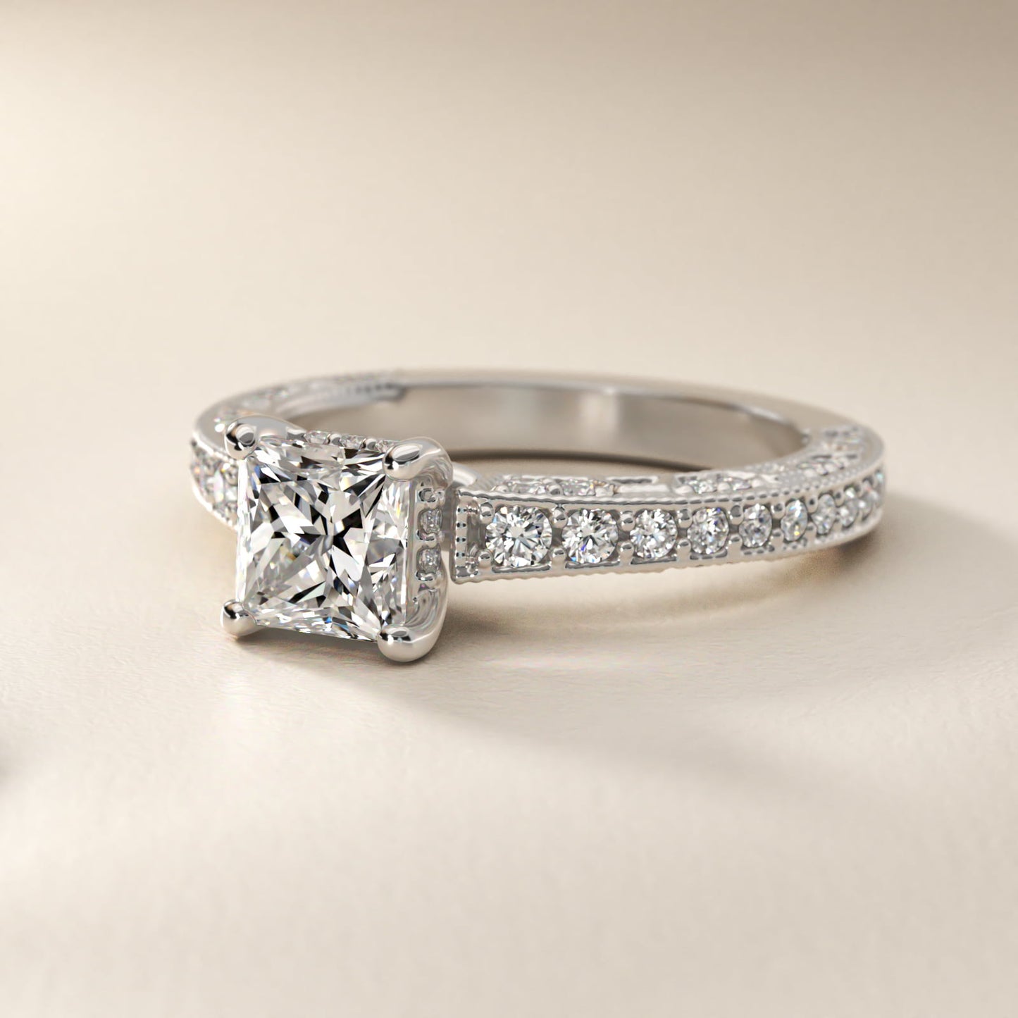 Milgrain Lace PavŽ Vintage-Style Engagement Ring In Platinum By James Allen - Princess Center