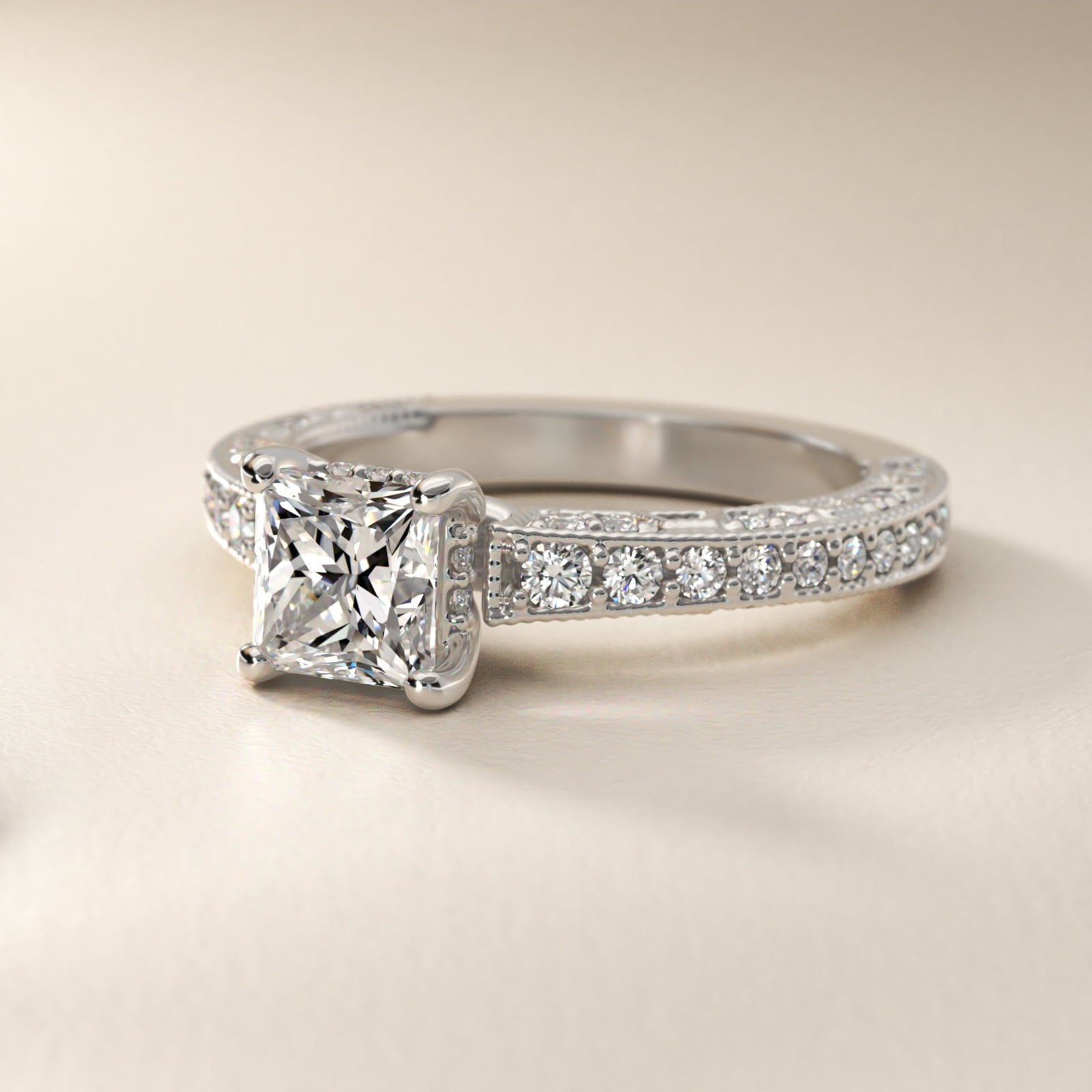 Milgrain Lace PavŽ Vintage-Style Engagement Ring In Platinum By James Allen - Princess Center