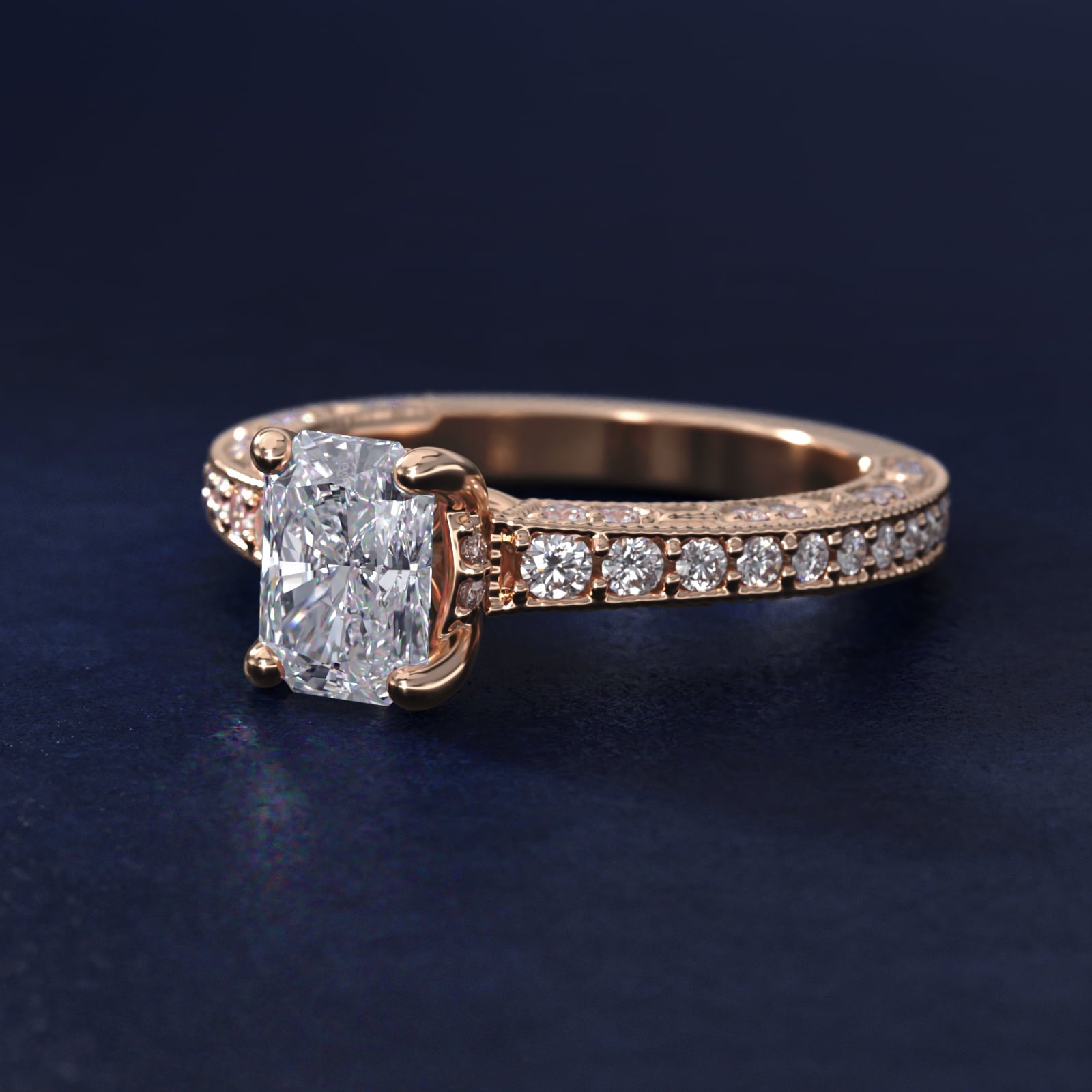 Milgrain Lace PavŽ Vintage-Style Engagement Ring In 18k Rose Gold By James Allen - Radiant Center