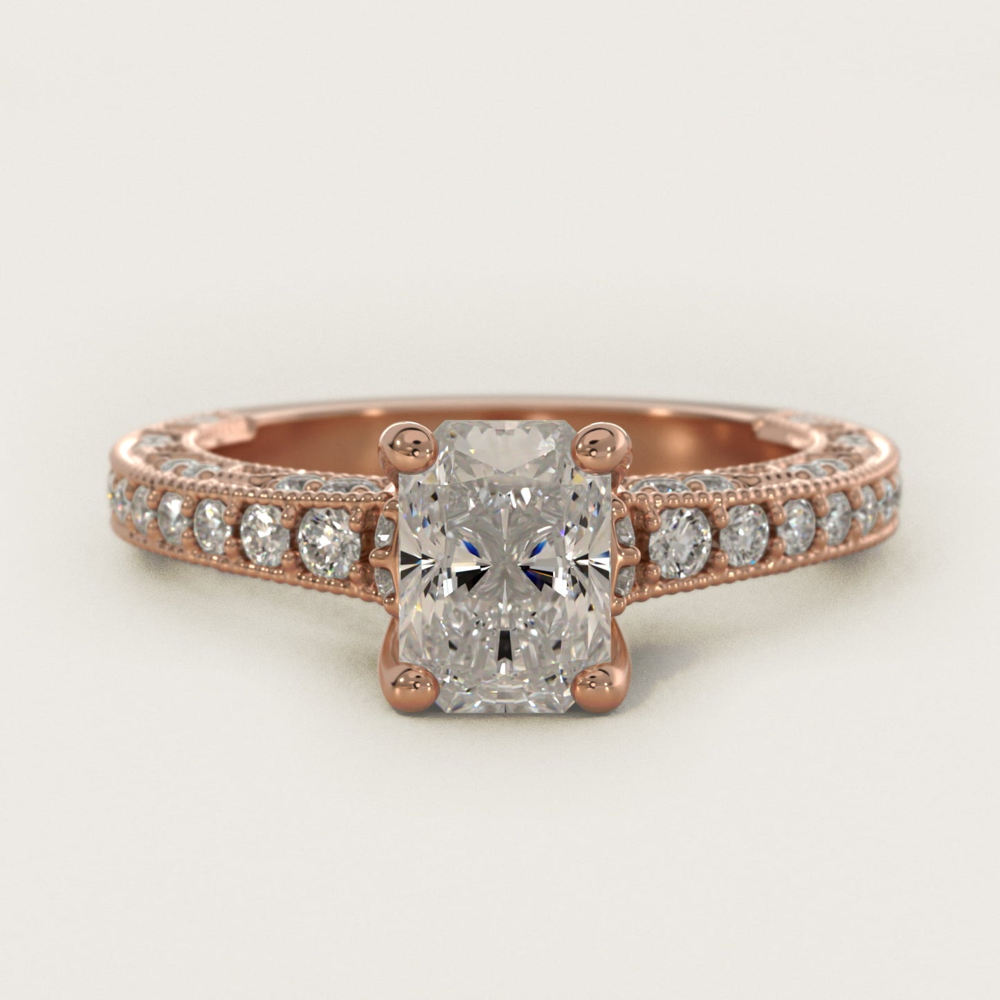 Milgrain Lace PavŽ Vintage-Style Engagement Ring In 14K Rose Gold By James Allen - Radiant Center