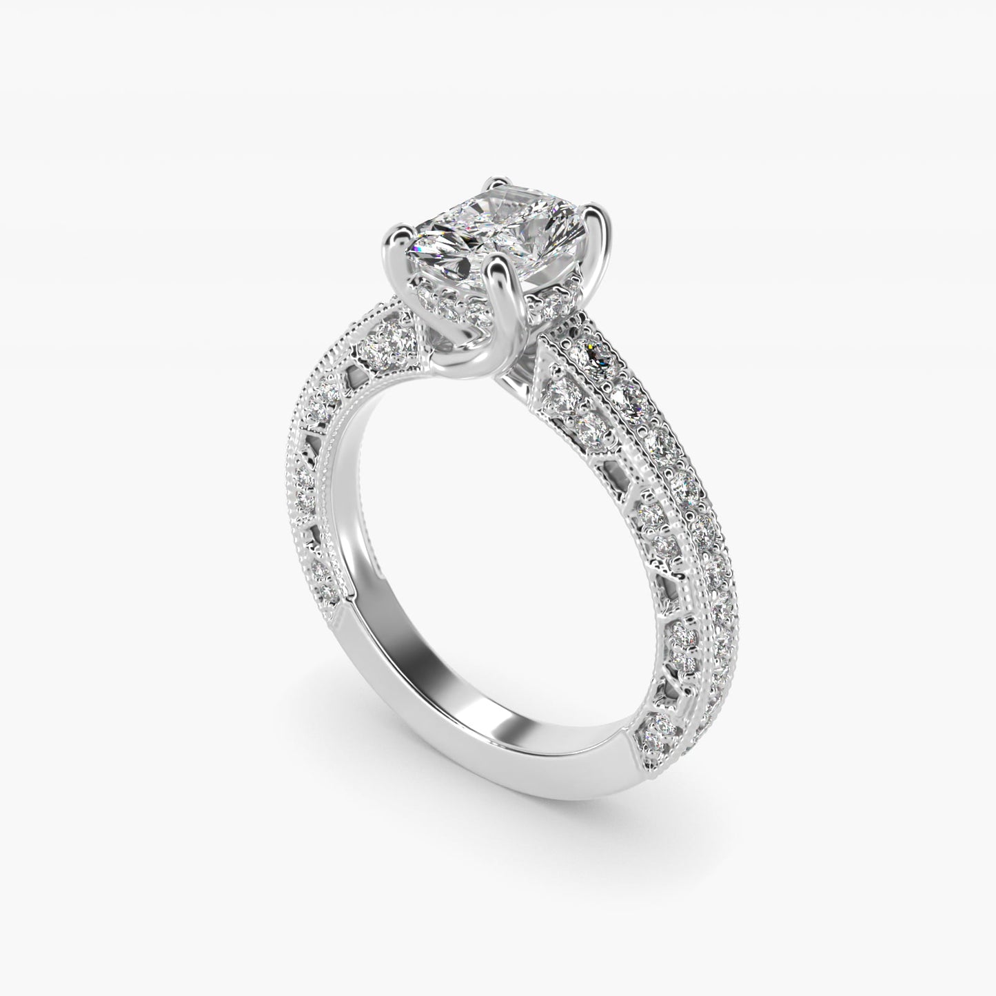Milgrain Lace PavŽ Vintage-Style Engagement Ring In 18k White Gold By James Allen - Radiant Center