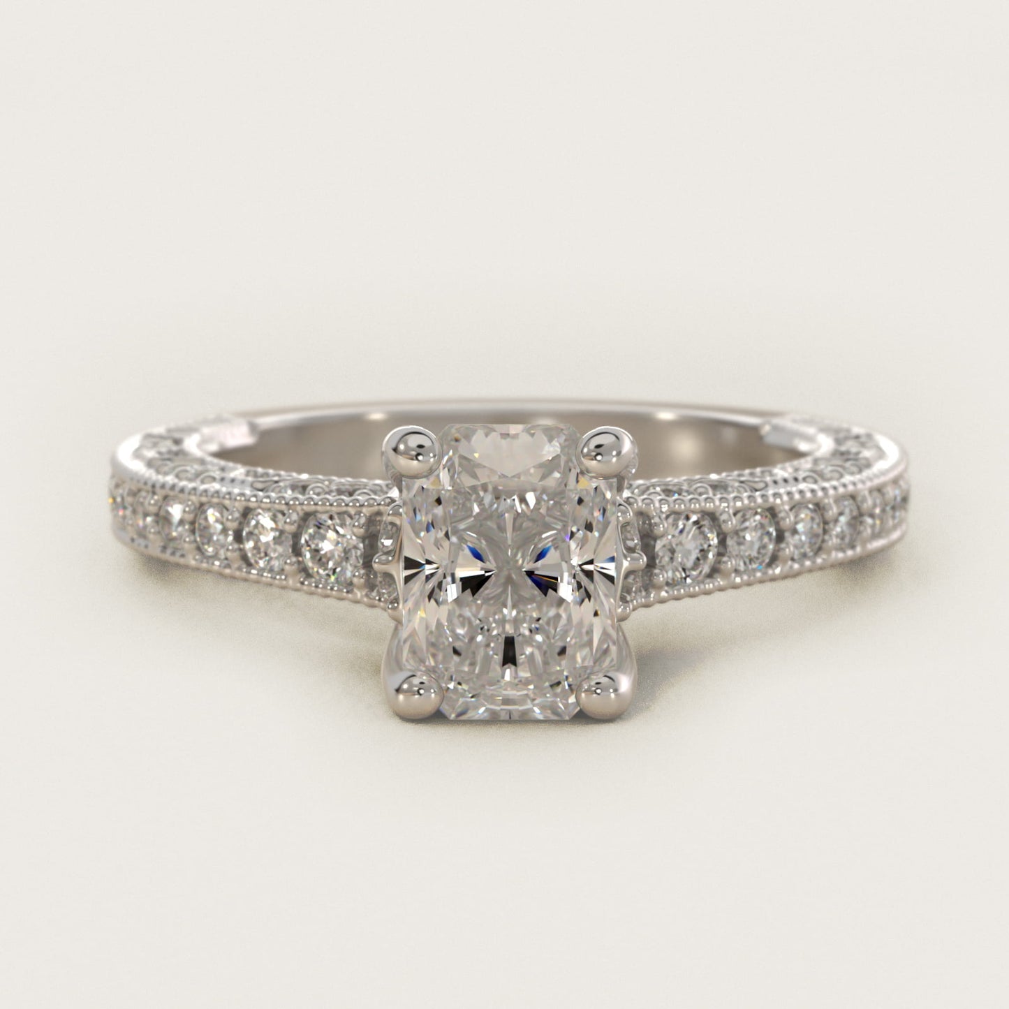Milgrain Lace PavŽ Vintage-Style Engagement Ring In 18k White Gold By James Allen - Radiant Center