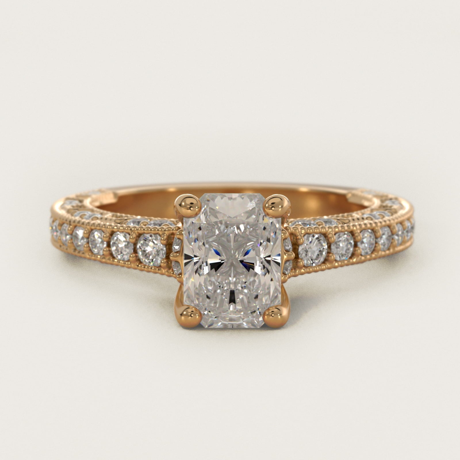 Milgrain Lace PavŽ Vintage-Style Engagement Ring In 18k Yellow Gold By James Allen - Radiant Center