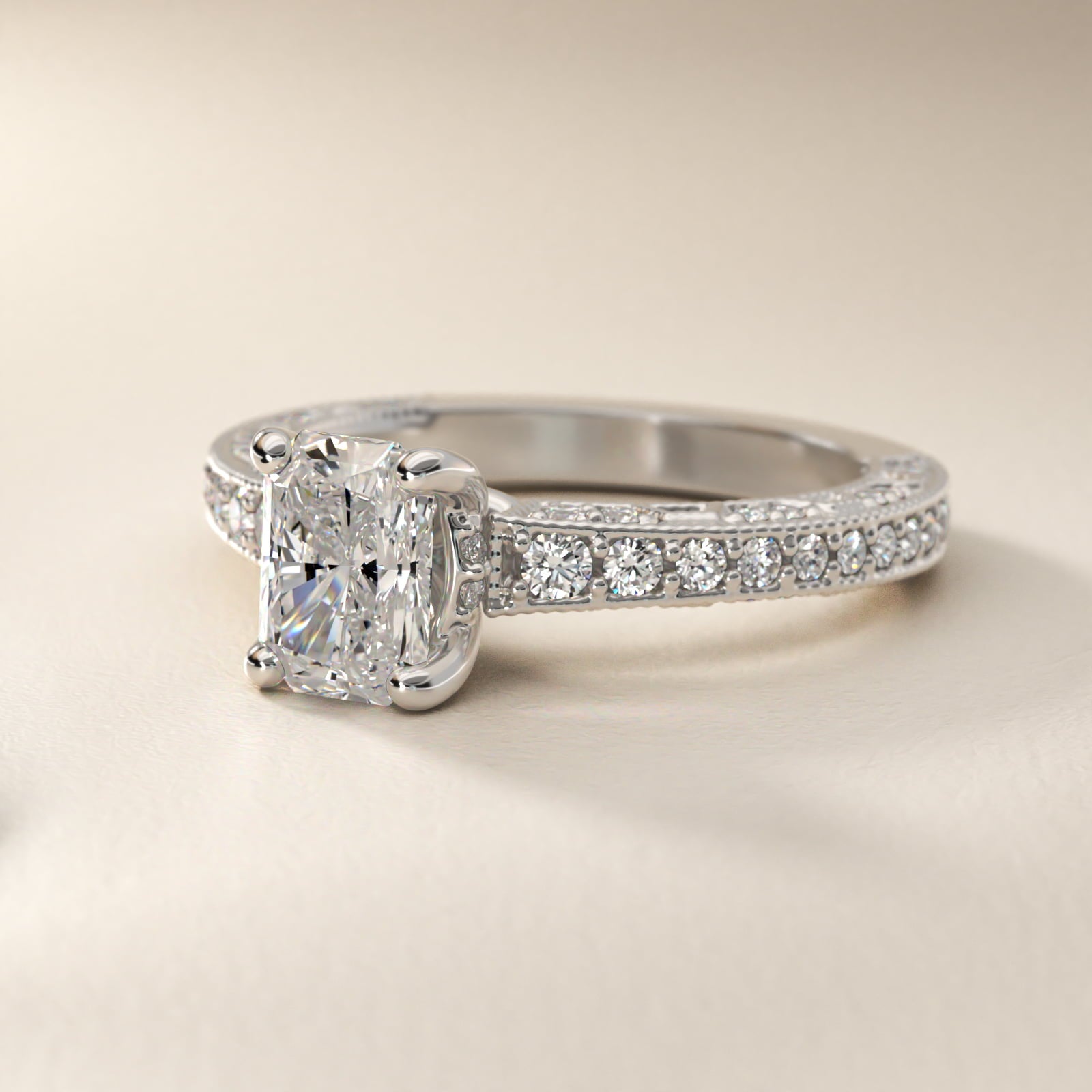 Milgrain Lace PavŽ Vintage-Style Engagement Ring In Platinum By James Allen - Radiant Center