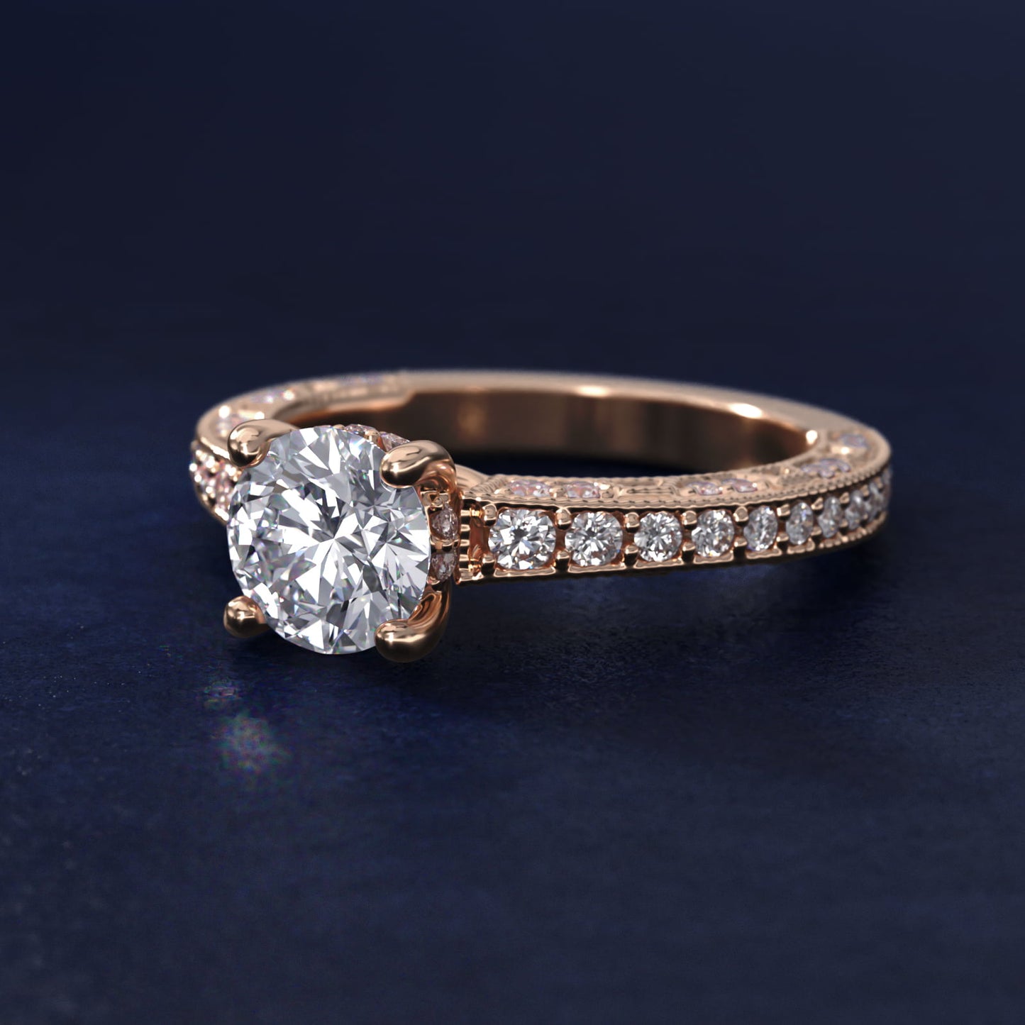 Milgrain Lace PavŽ Vintage-Style Engagement Ring In 18k Rose Gold By James Allen - Round Center