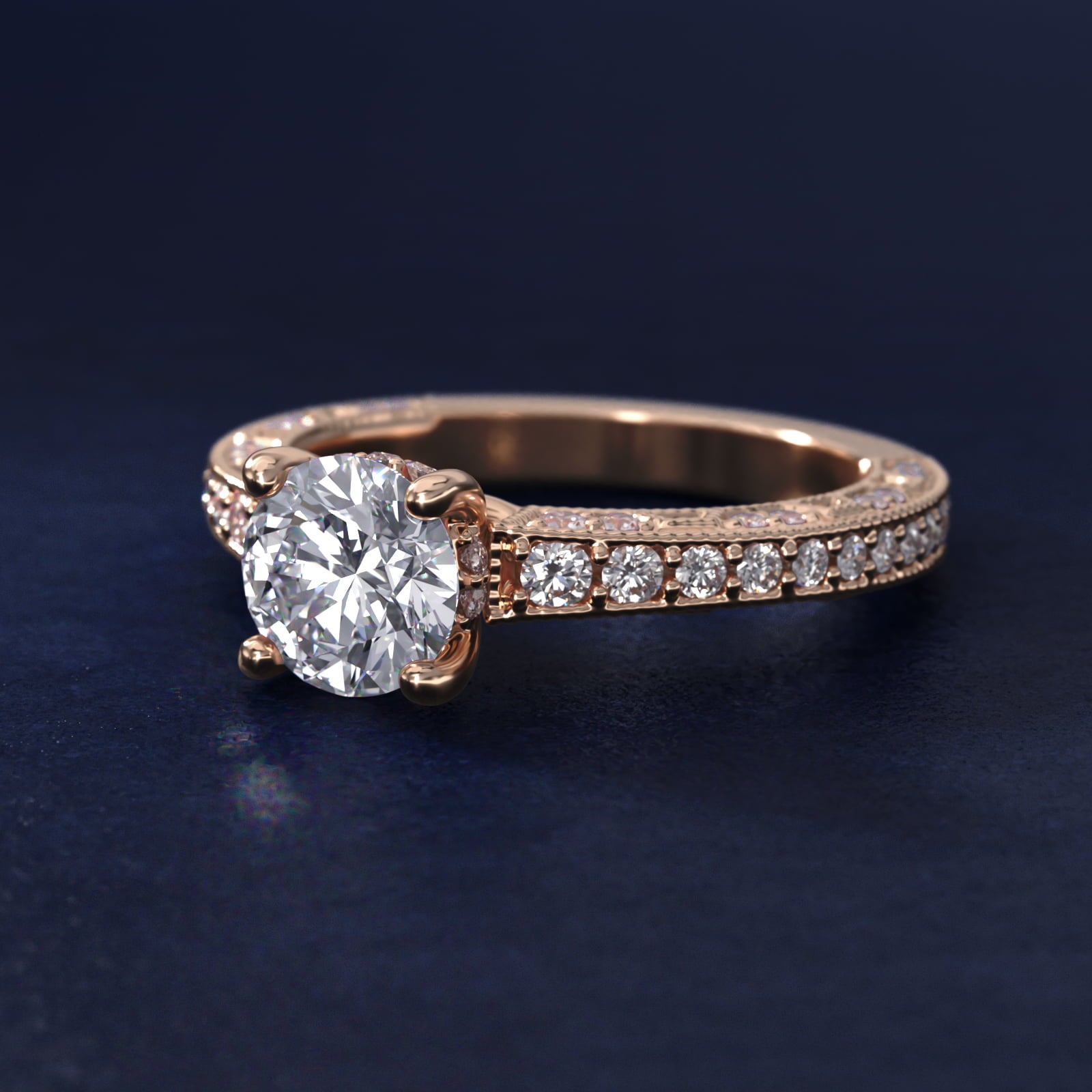 Milgrain Lace PavŽ Vintage-Style Engagement Ring In 18k Rose Gold By James Allen - Round Center