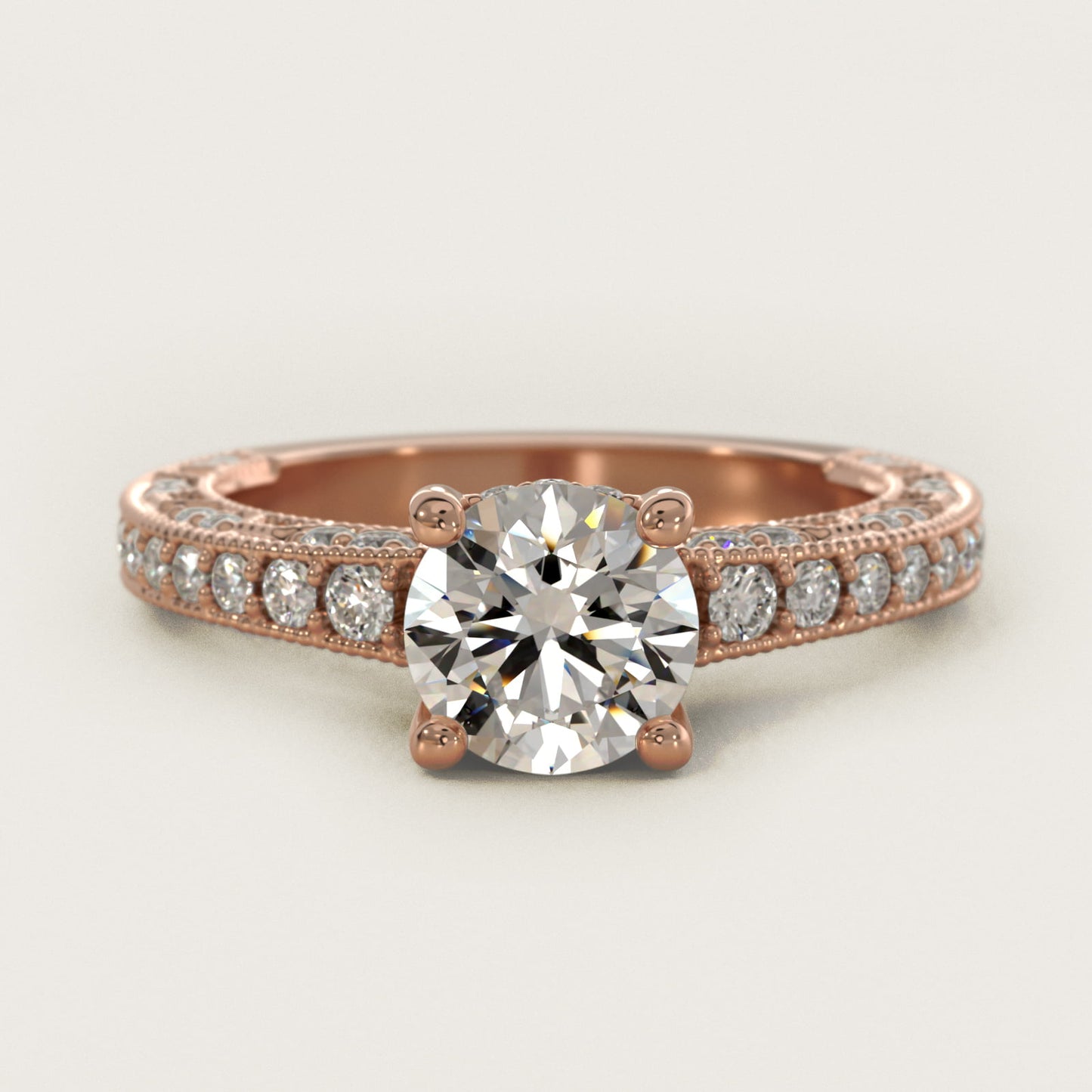Milgrain Lace PavŽ Vintage-Style Engagement Ring In 18k Rose Gold By James Allen - Round Center