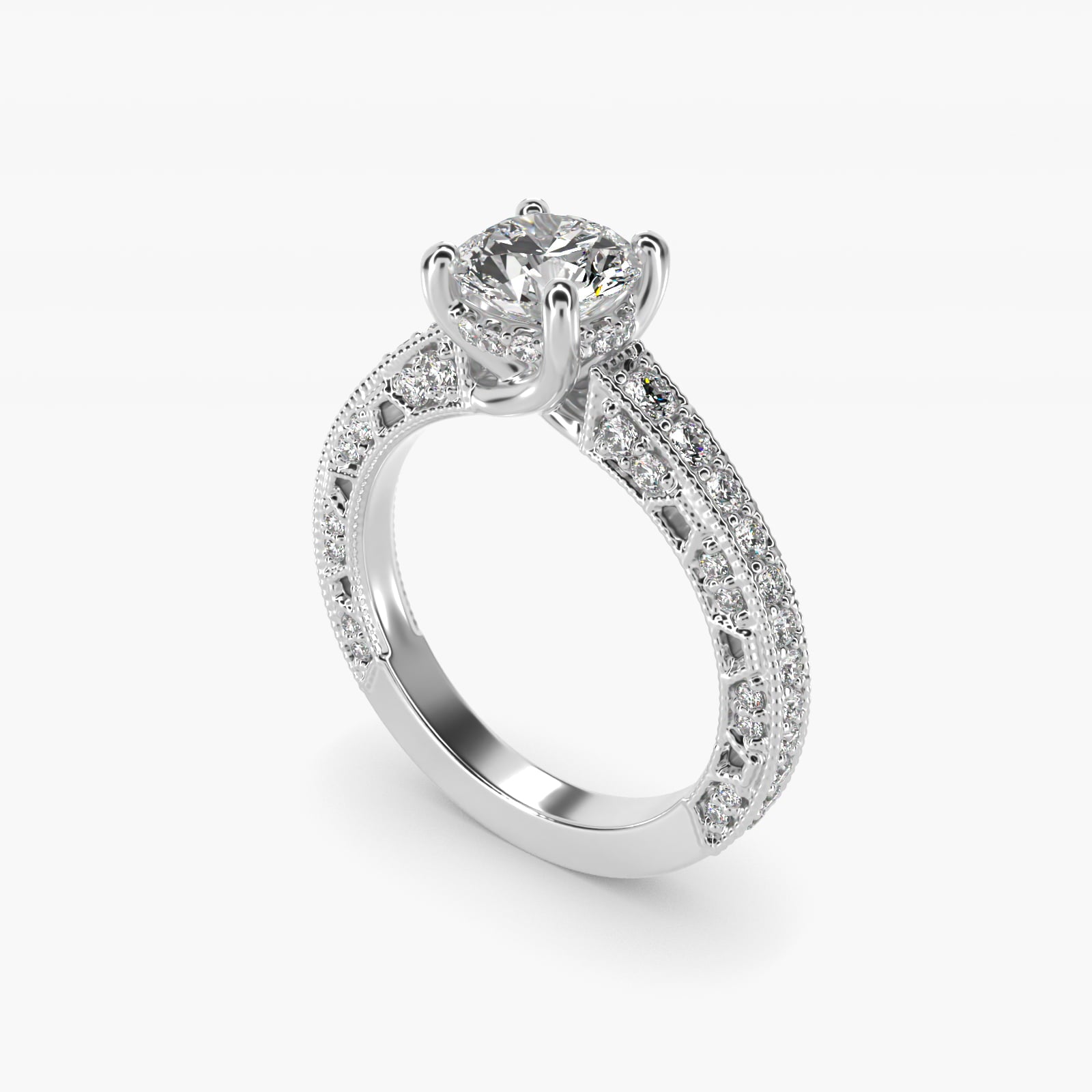 Milgrain Lace PavŽ Vintage-Style Engagement Ring In 14K White Gold By James Allen - Round Center