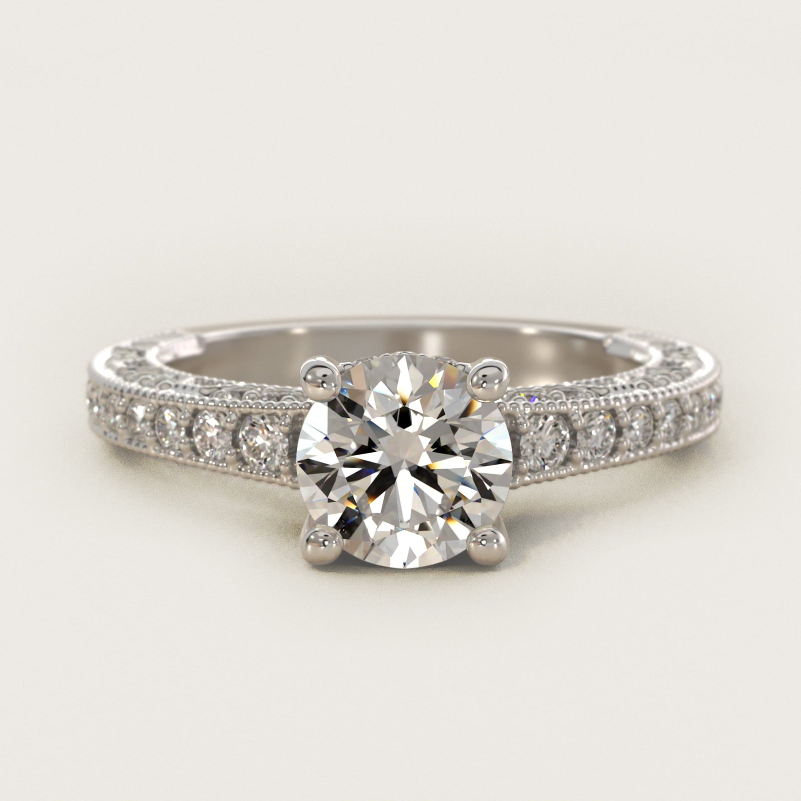 Milgrain Lace PavŽ Vintage-Style Engagement Ring In 18k White Gold By James Allen - Round Center